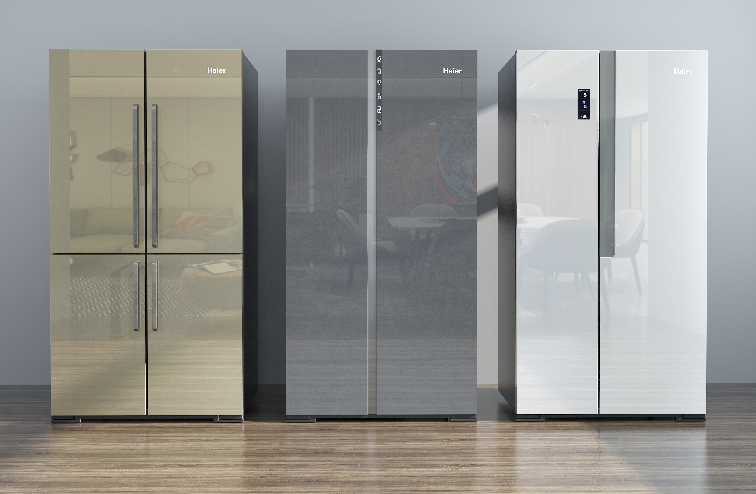 现代冰箱组合3d模型下载