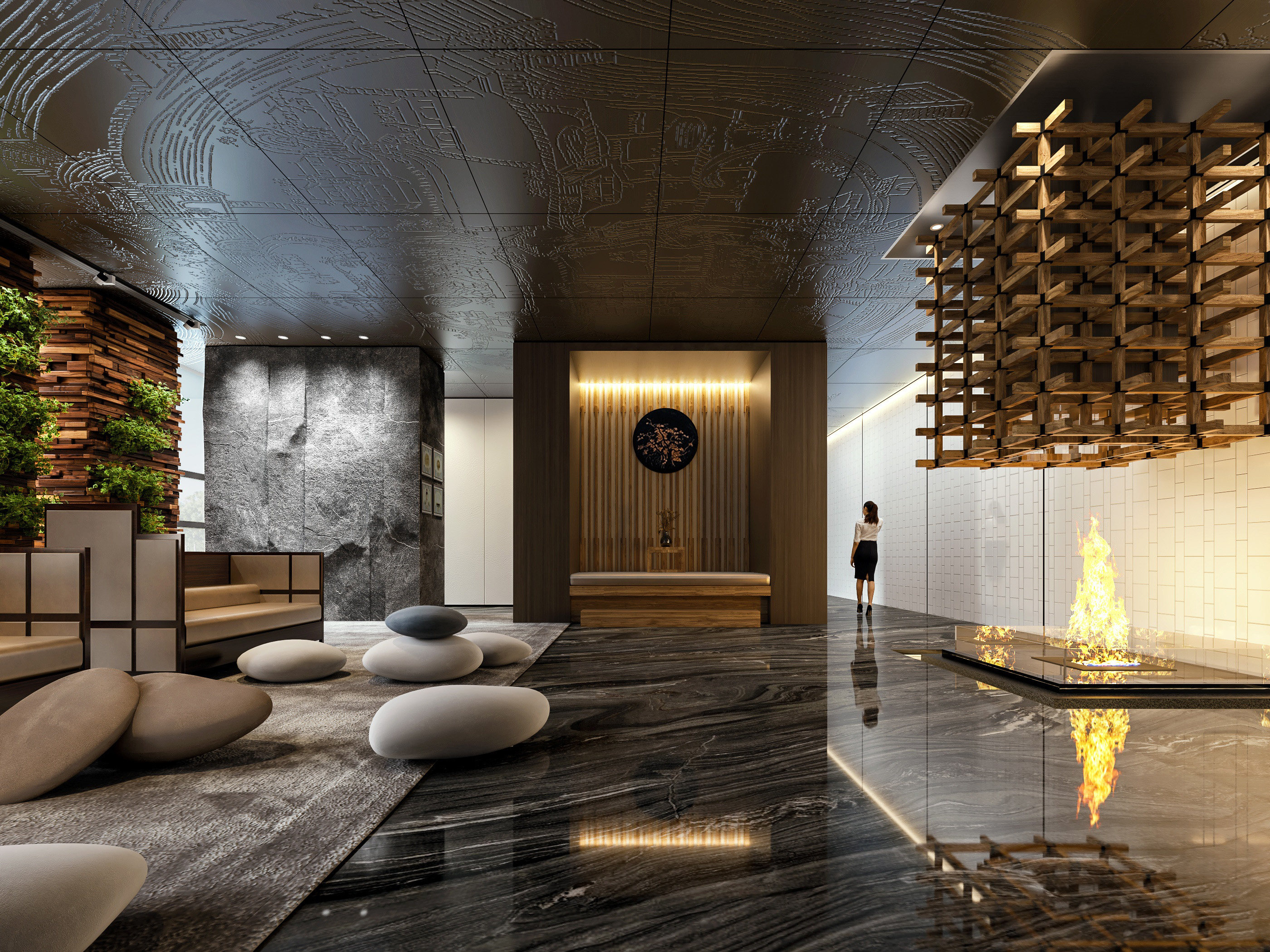 新中式酒店休闲区3d模型下载