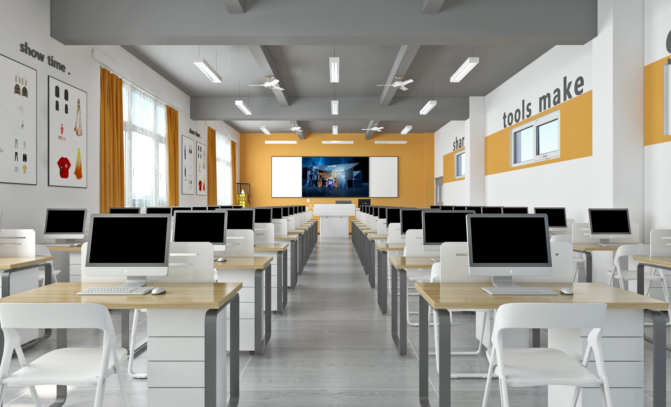 现代计算机教室3d模型下载
