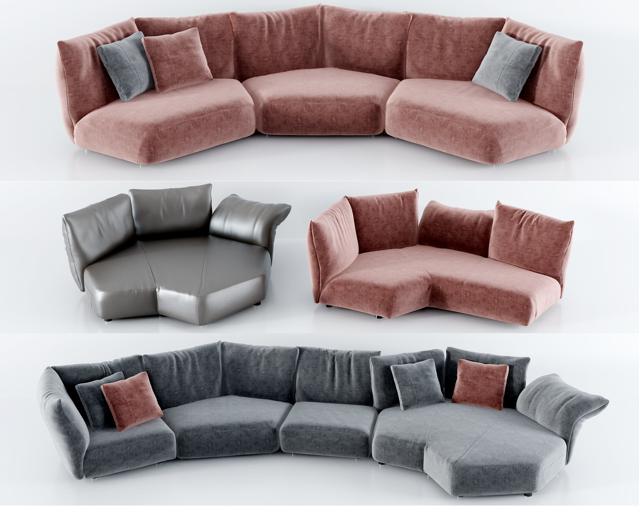 现代布艺多人沙发,3d模型下载