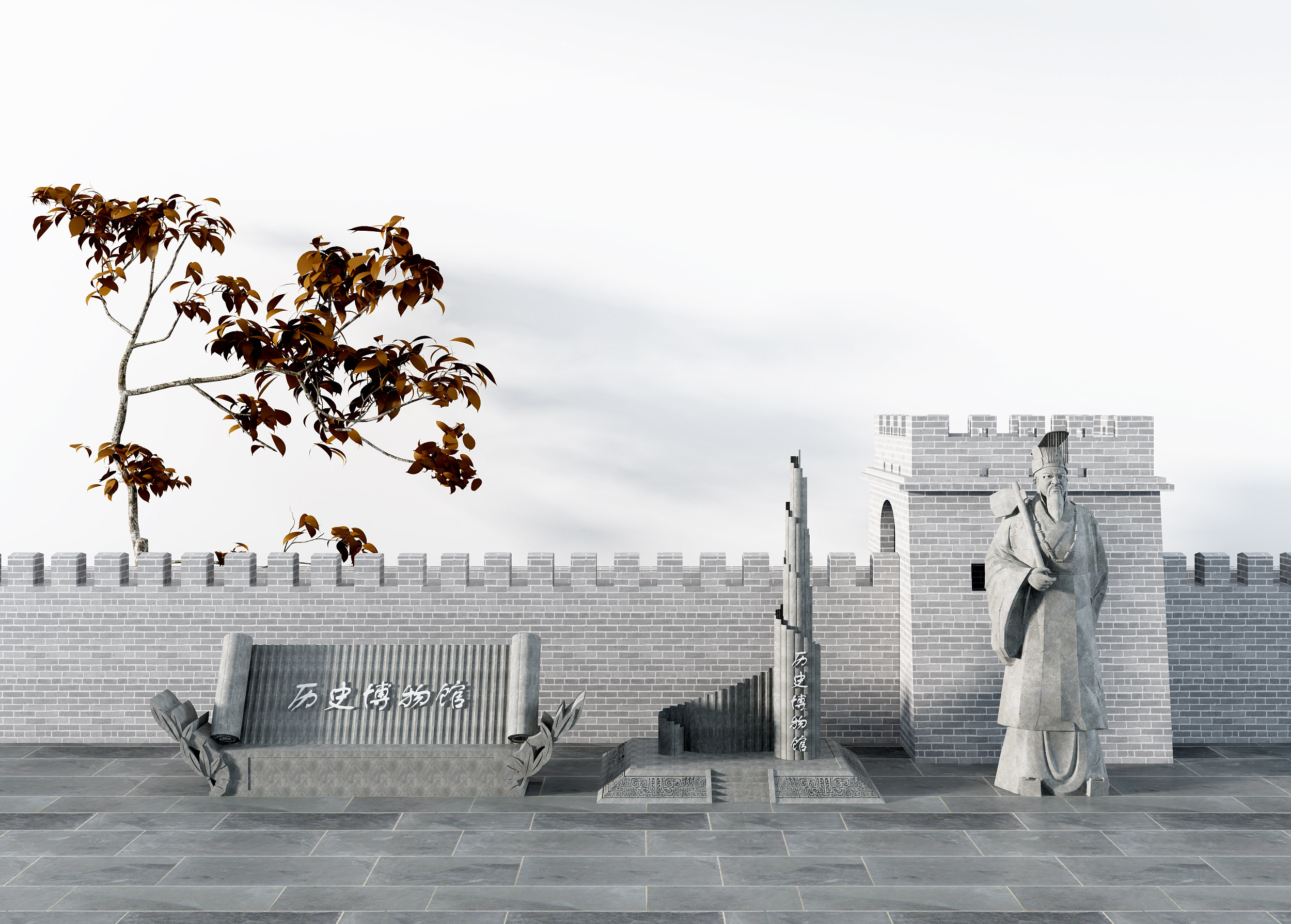 中式历史博物馆长城雕像,雕像,塑像 3d模型下载