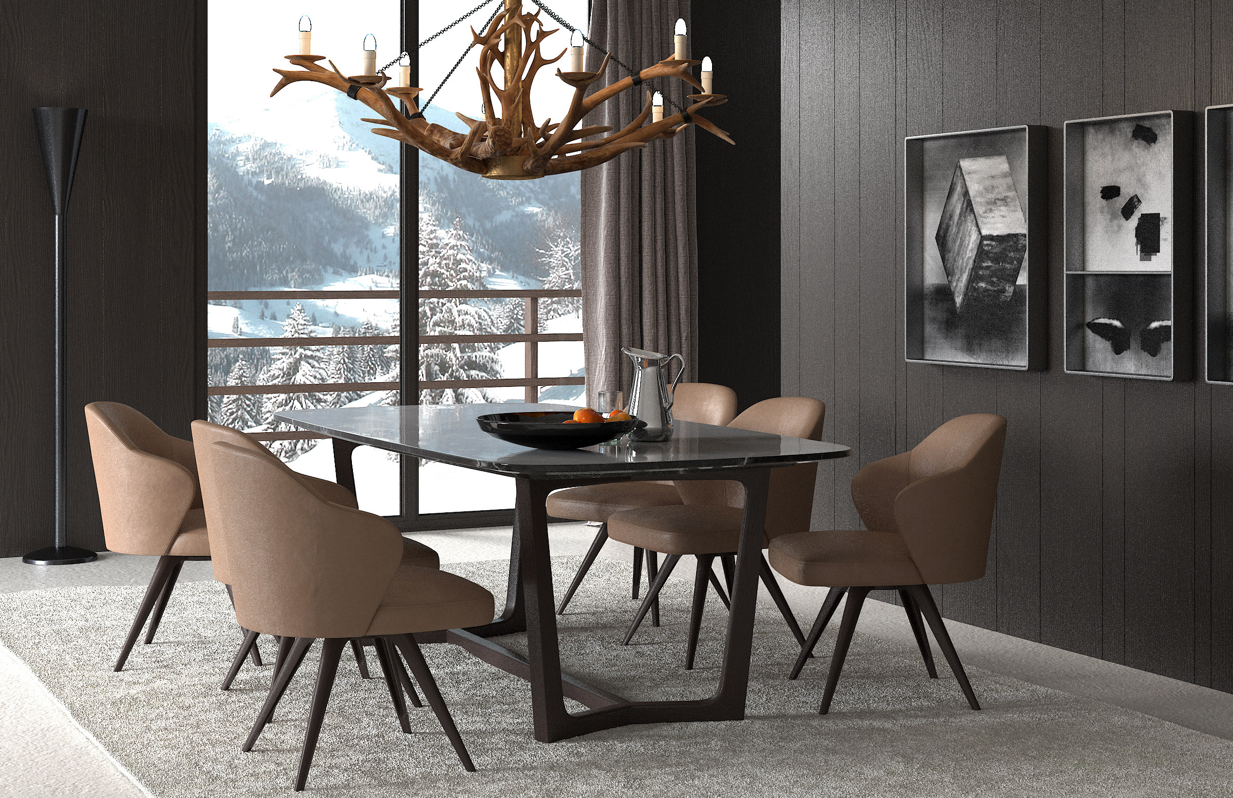 北欧条形餐桌椅,3d模型下载