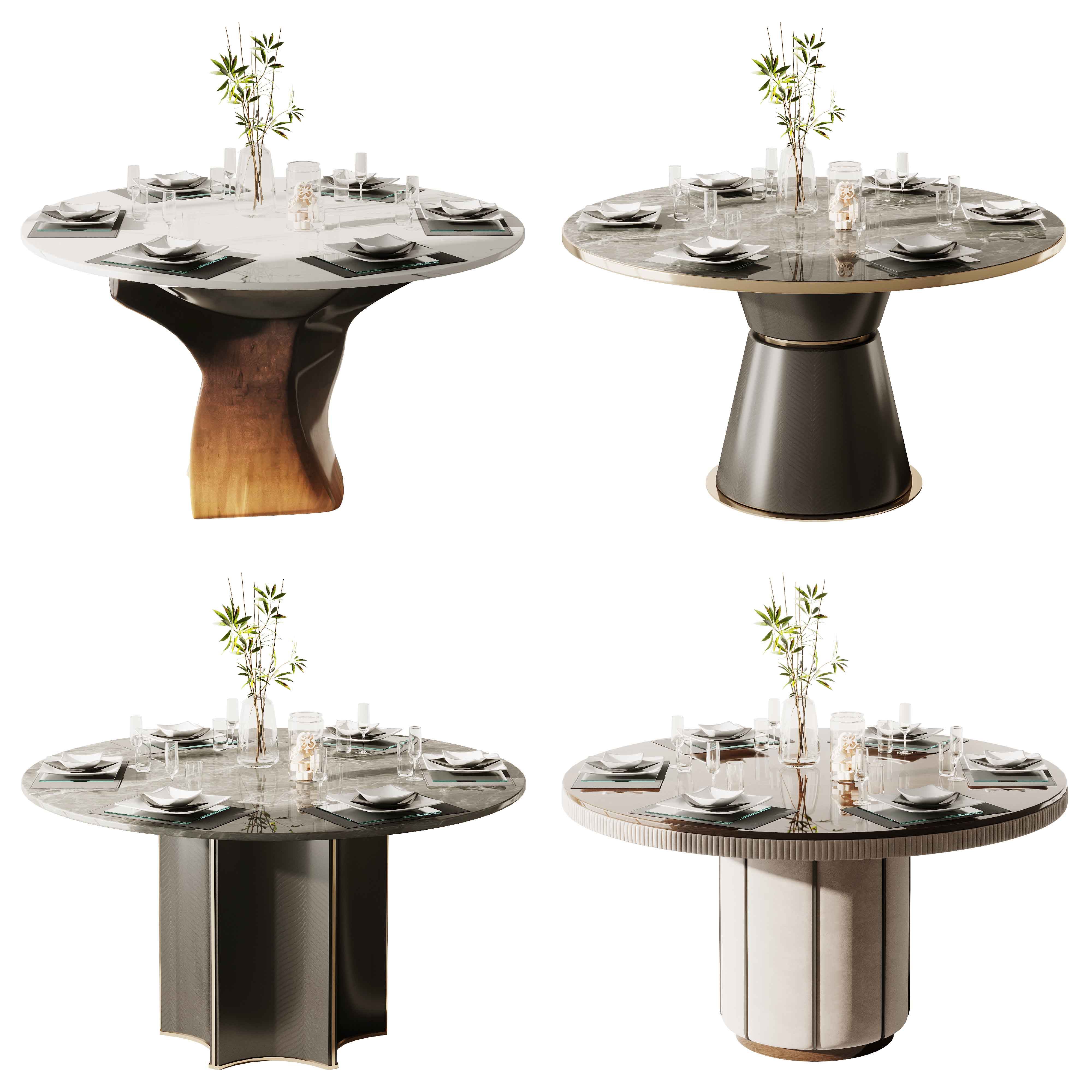 10现代圆形餐桌餐具3d模型下载