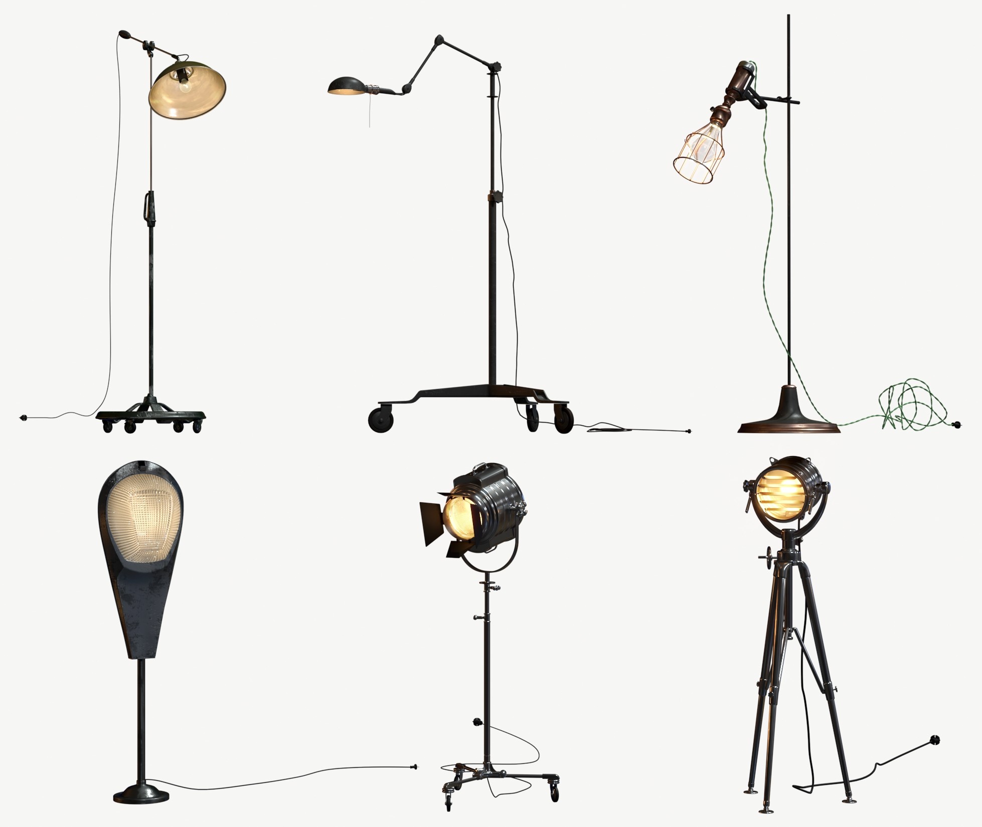 27工业风落地灯 复古灯具 射灯 补光灯 摄影棚灯具 金属灯具3d模型下载