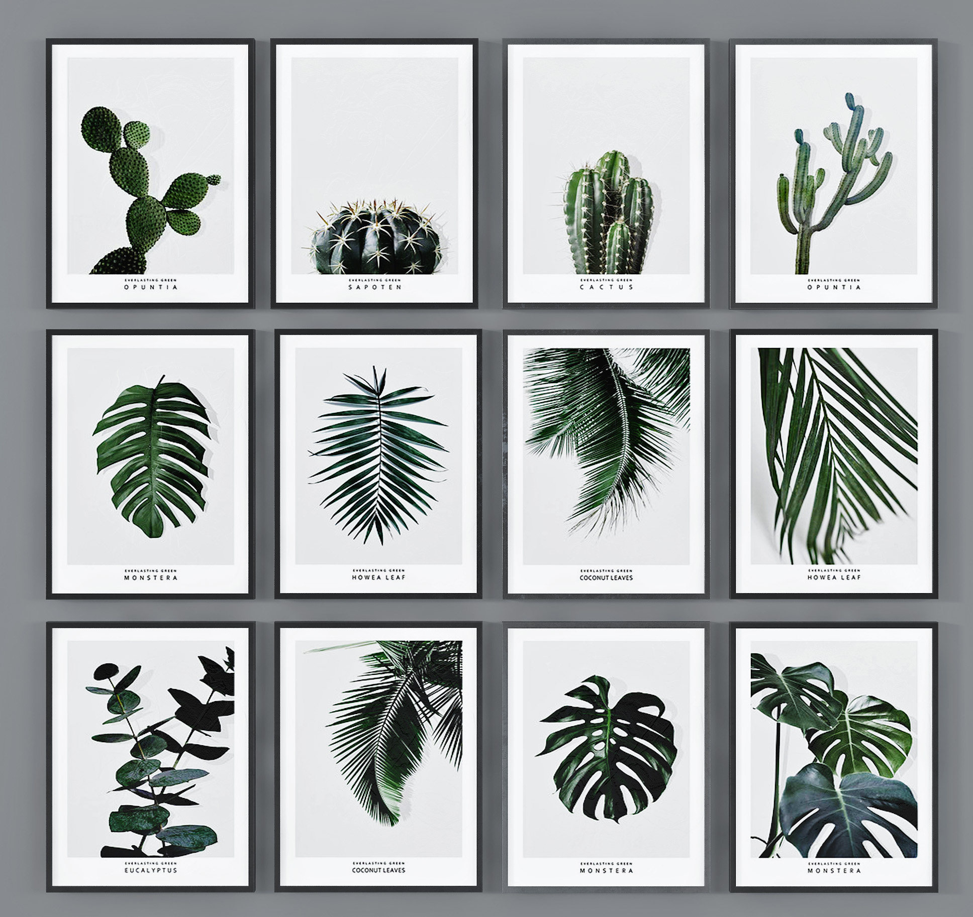 北欧植物树叶装饰画,,挂画3d模型下载