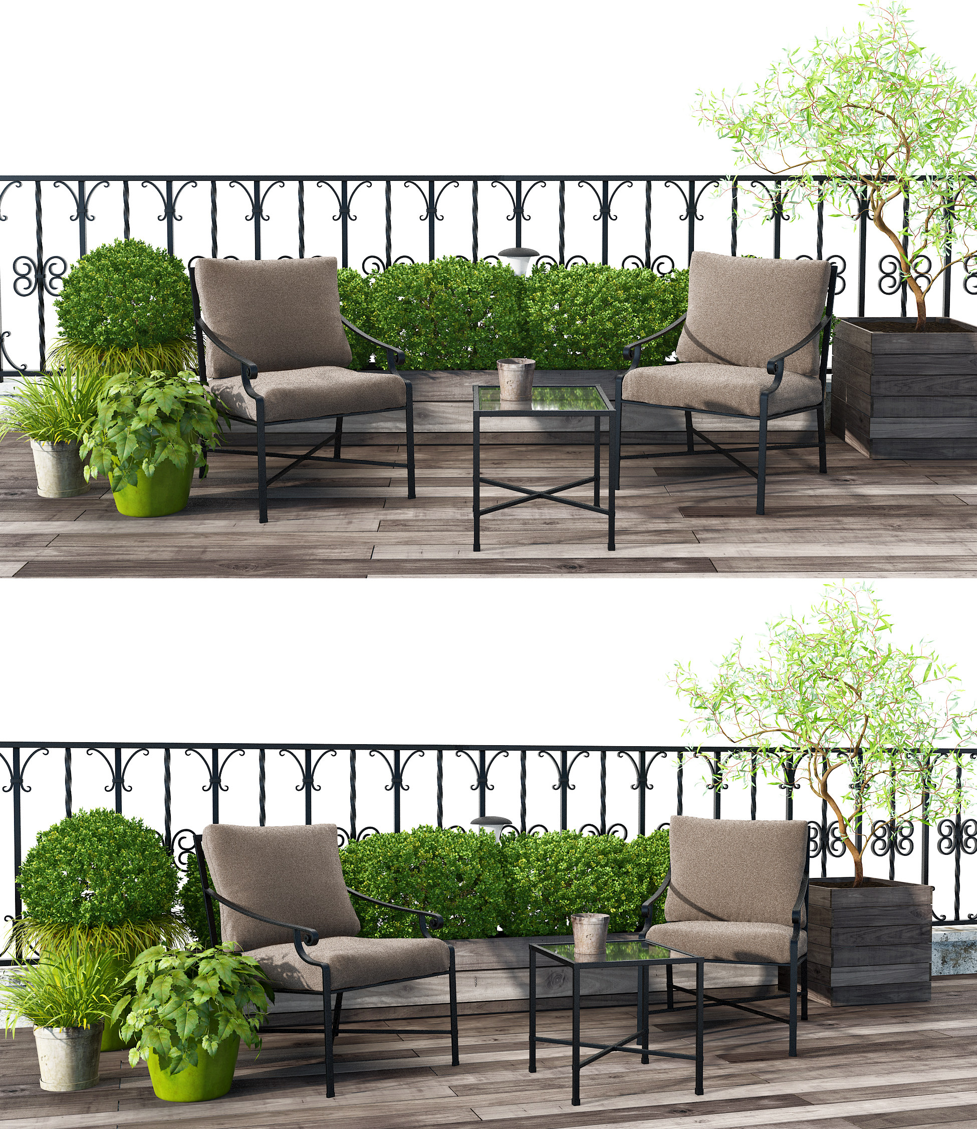 现代户外铁艺休闲椅绿植组合3d模型下载