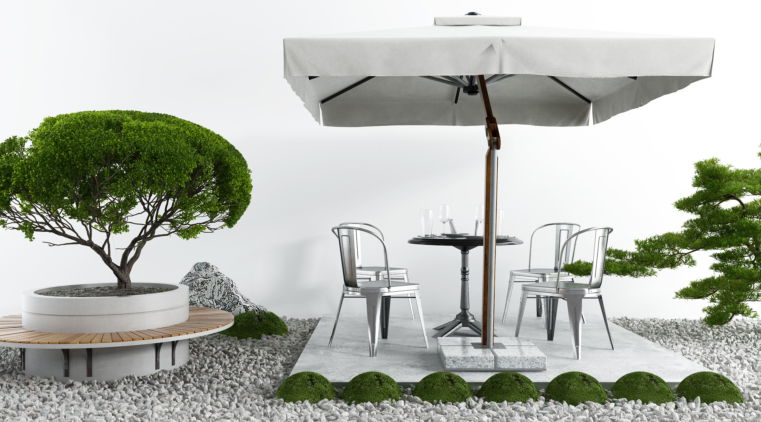 现代户外景观桌椅,遮阳伞,3d模型下载
