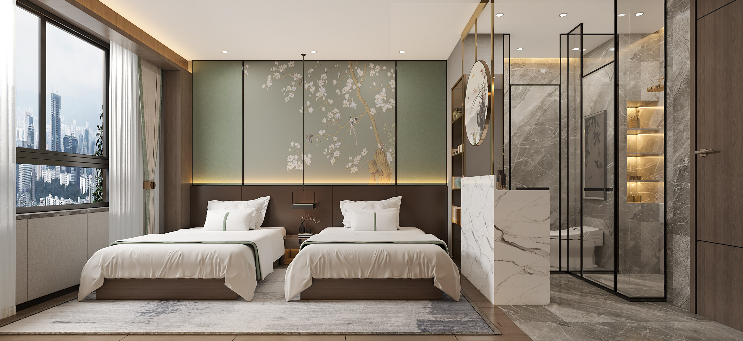 新中式酒店客房3d模型下载