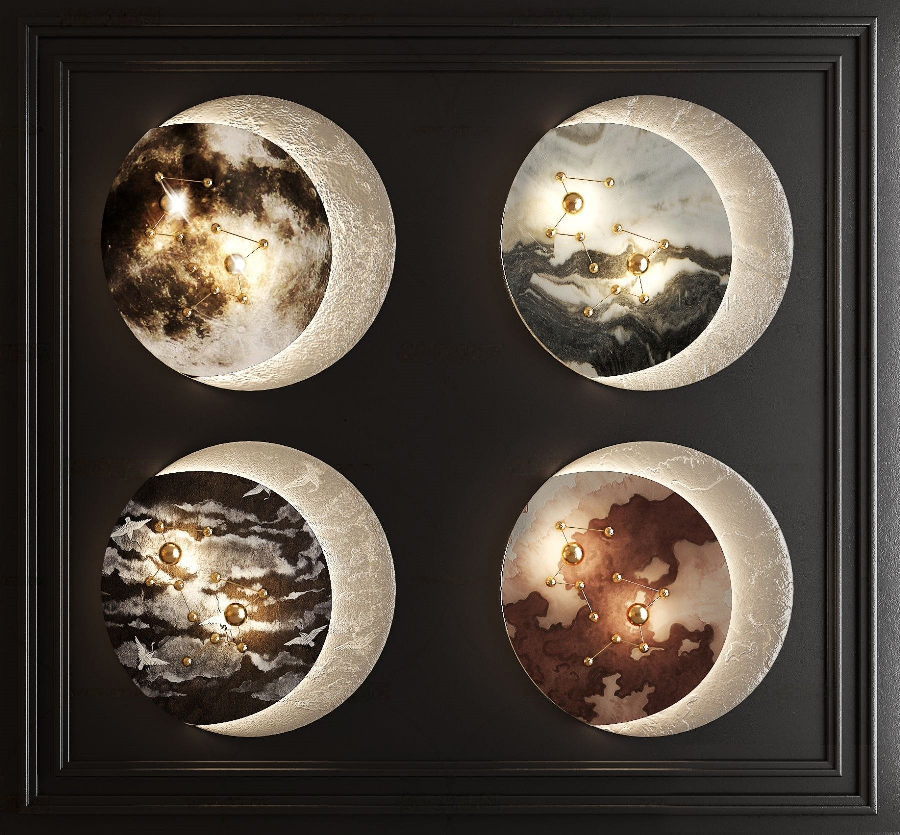现代简约月食壁灯3d模型下载