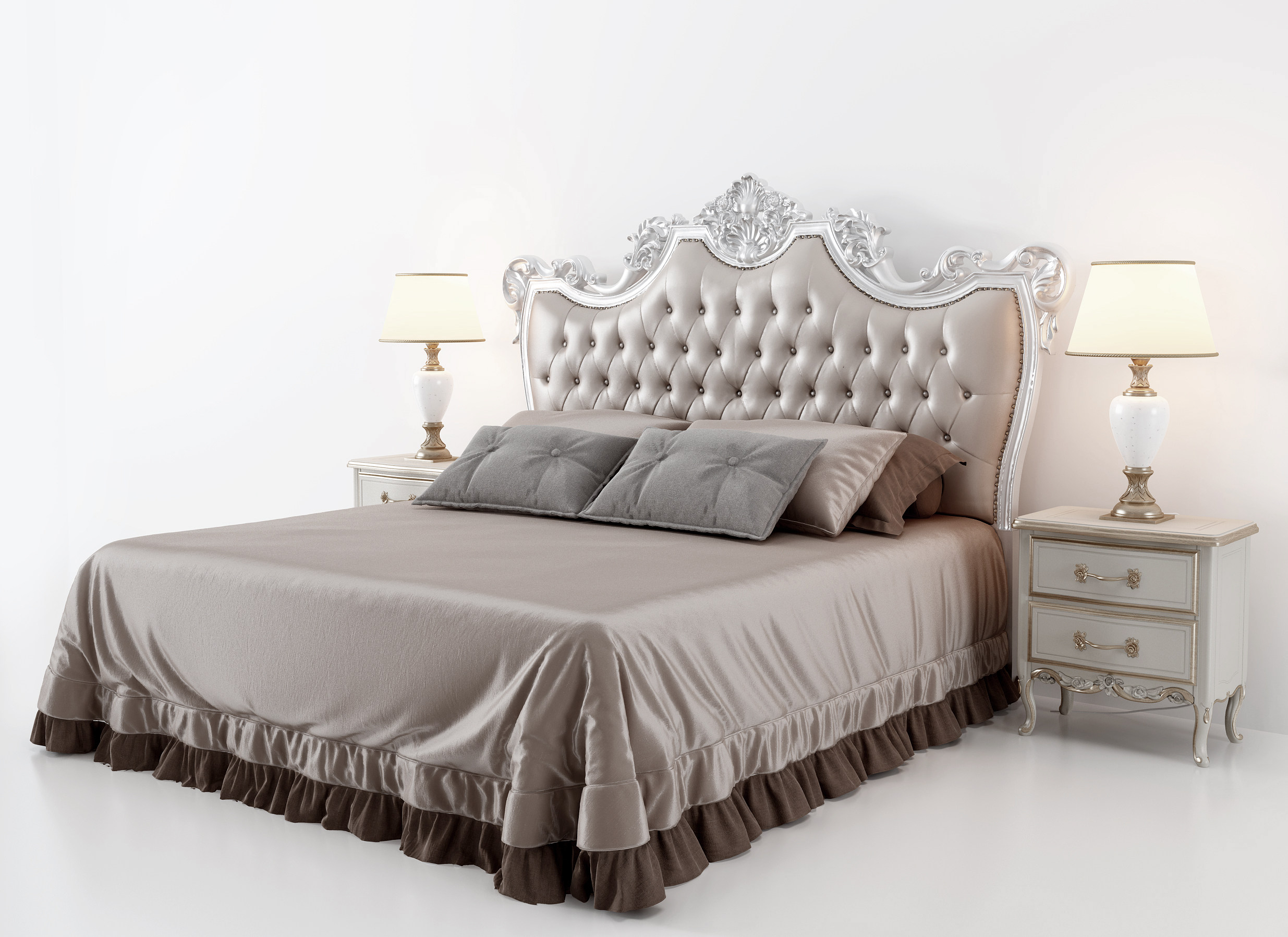 欧式法式古典雕花双人床3d模型下载