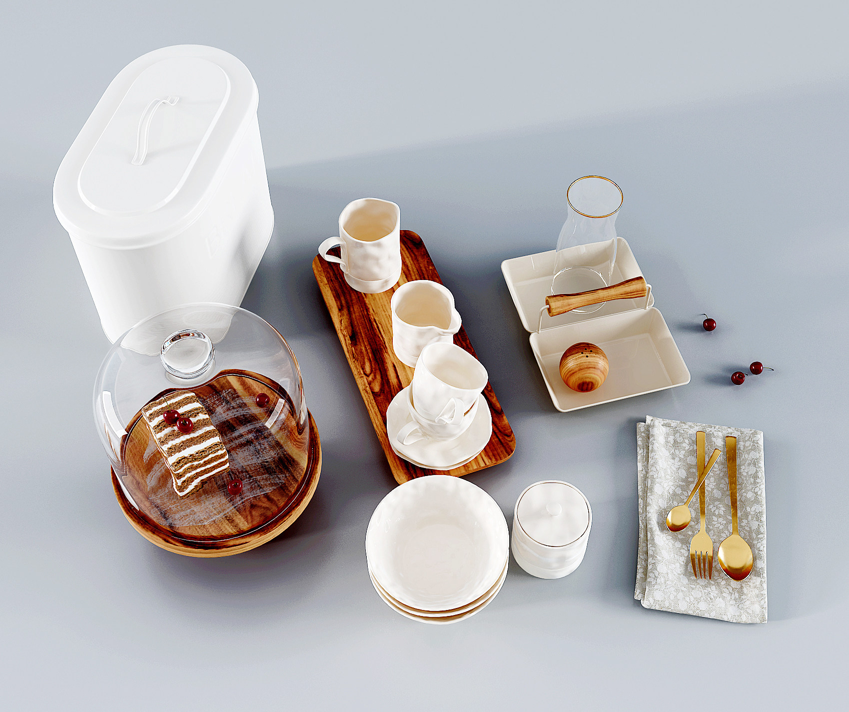 现代餐具摆件组合,杯子,托盘3d模型下载