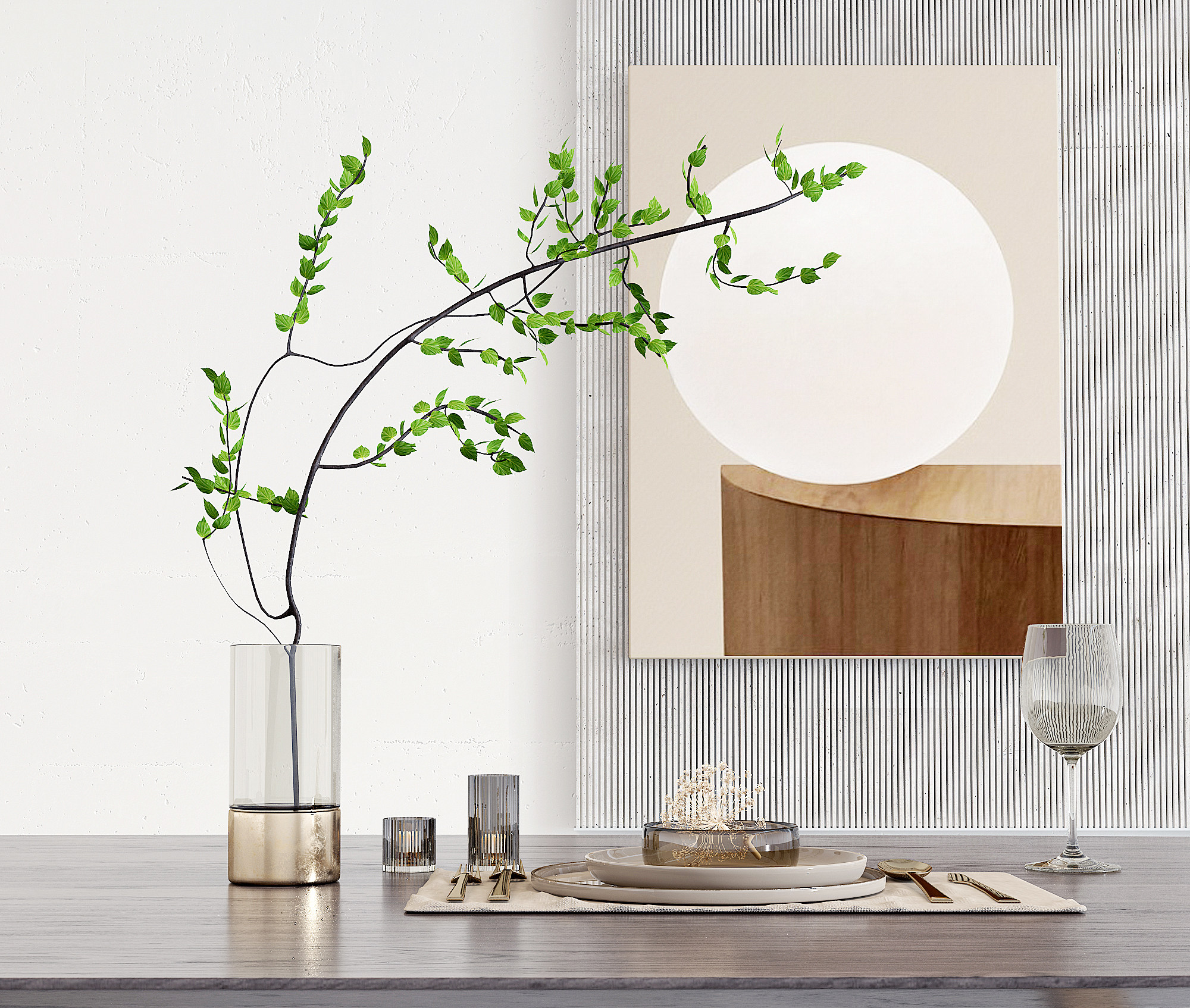现代玻璃花瓶餐具组合,花瓶,挂画, (1)3d模型下载