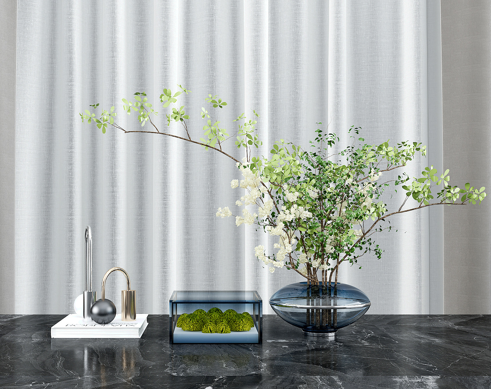 现代玻璃花瓶植物摆件, (1)3d模型下载