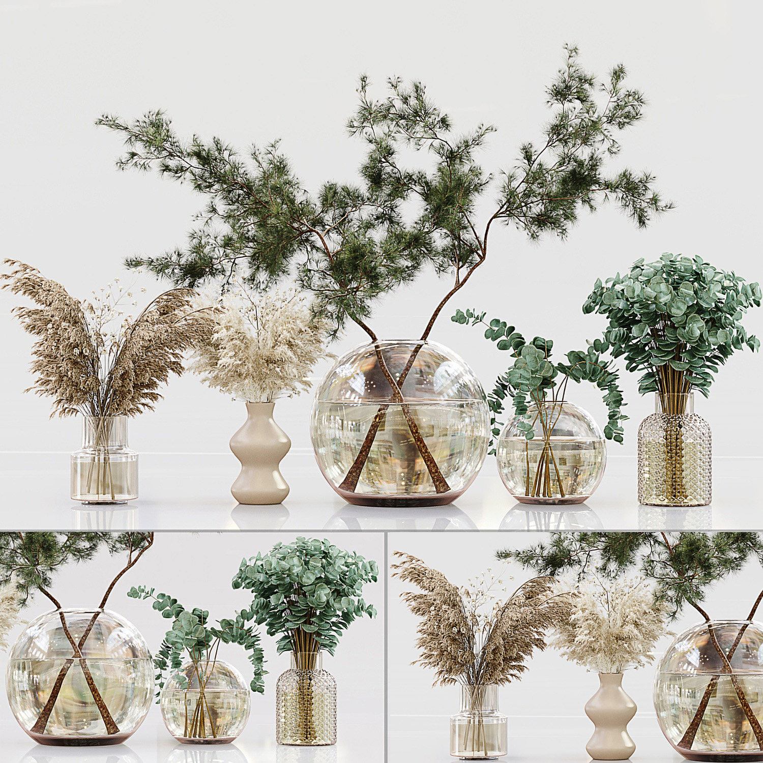 现代植物玻璃花瓶3d模型下载