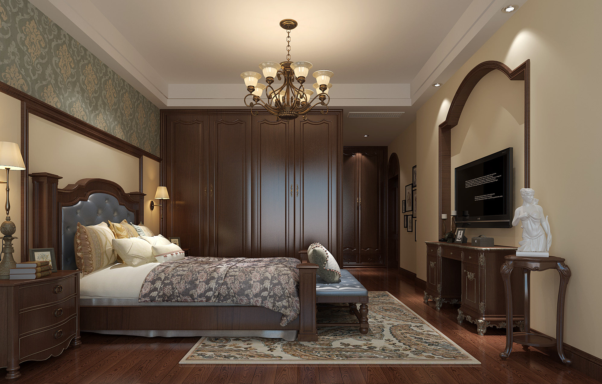 古典美式卧室3d模型下载