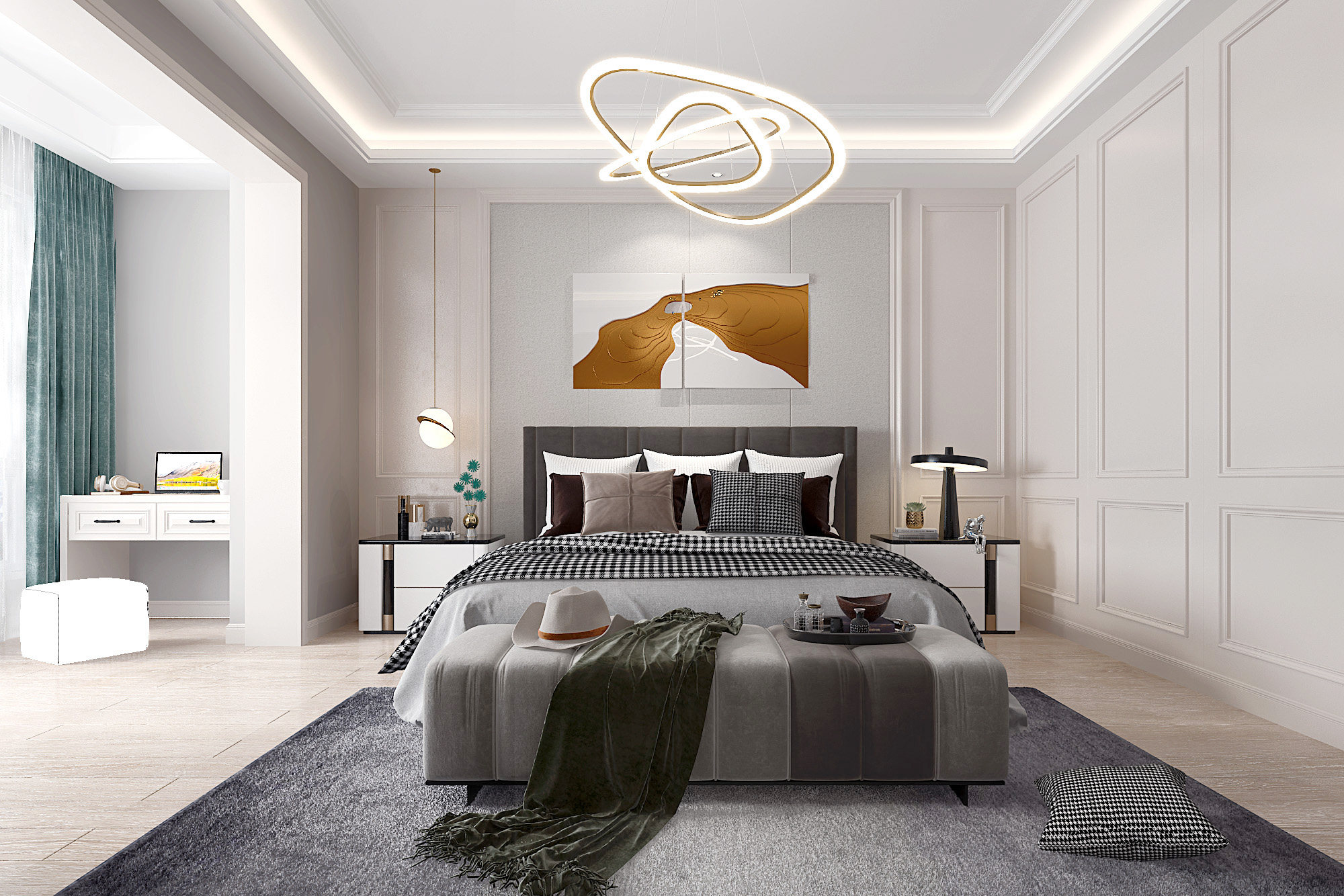 现代轻奢卧室,3d模型下载