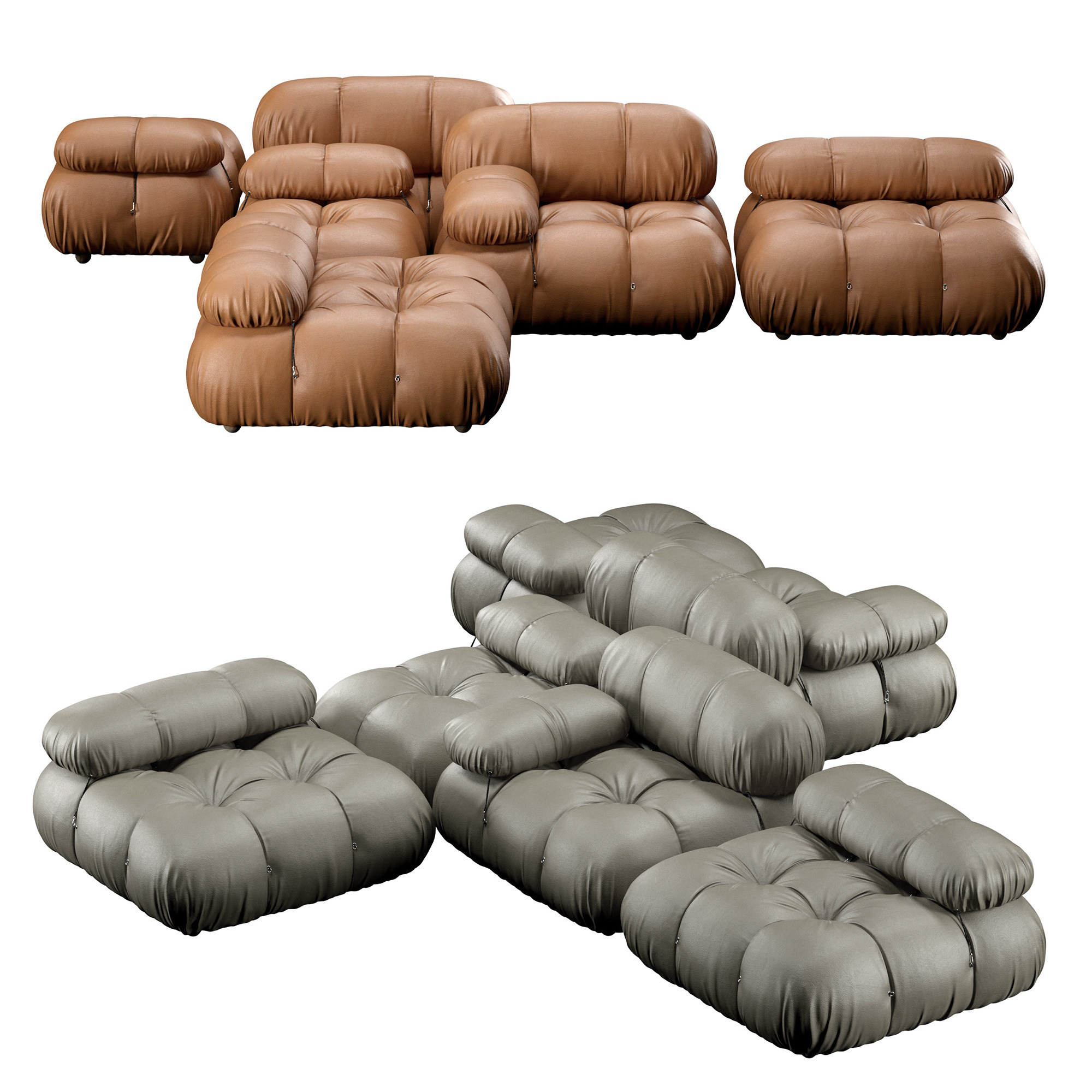 现代皮革拼组多人沙发3d模型下载