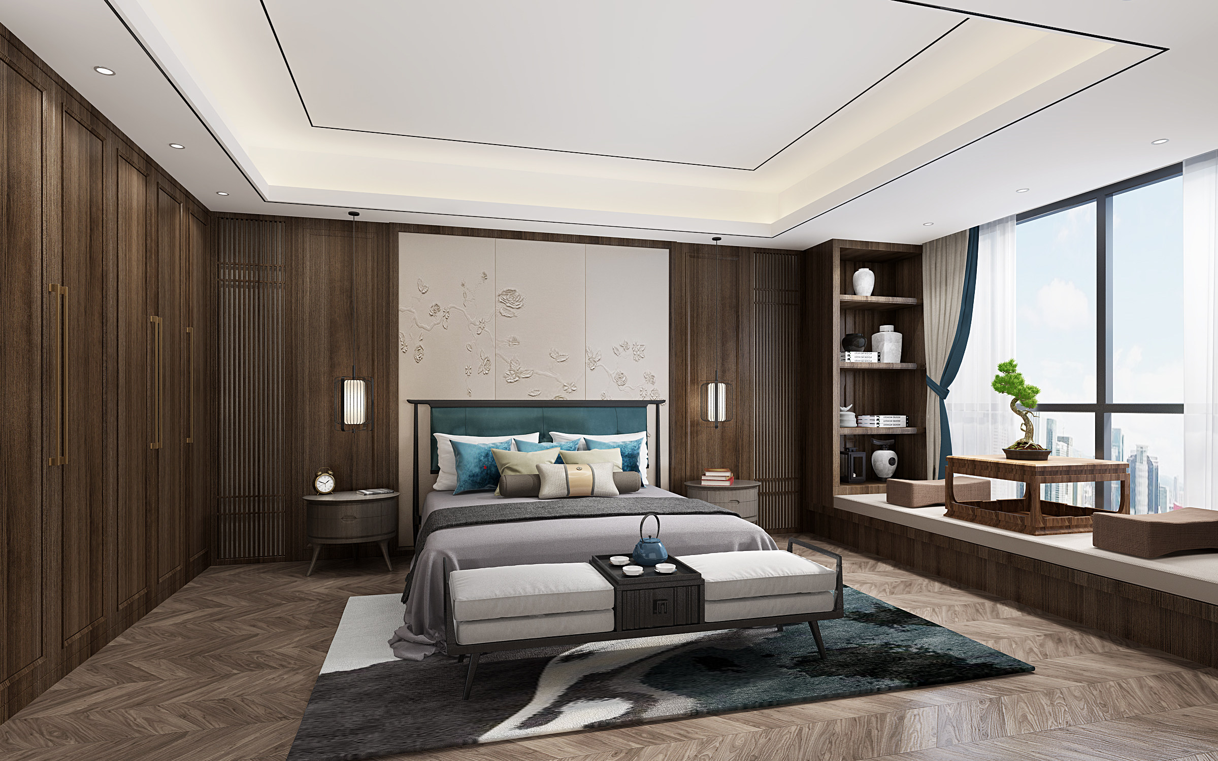 新中式主卧室,3d模型下载
