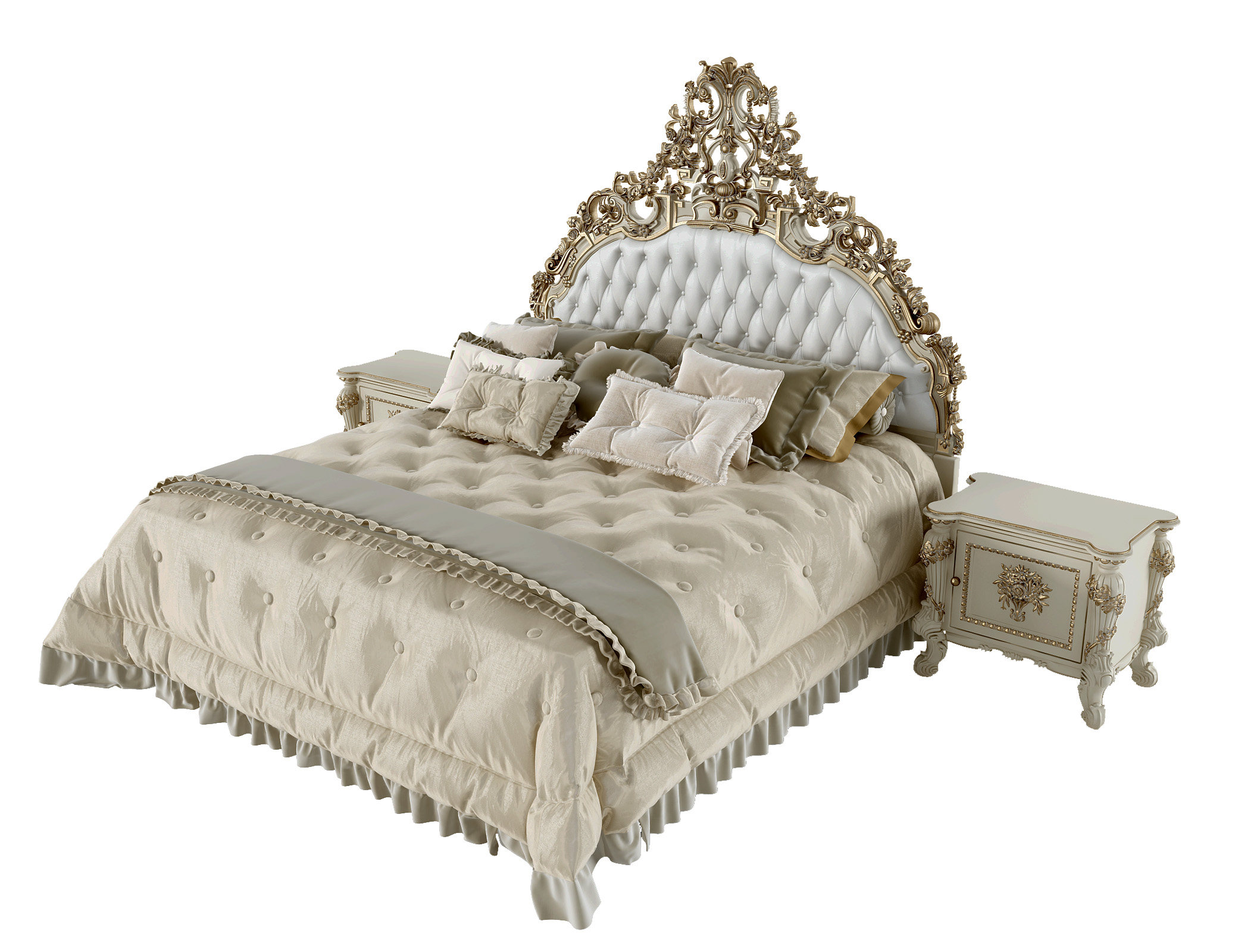 欧式法式古典雕花双人床3d模型下载