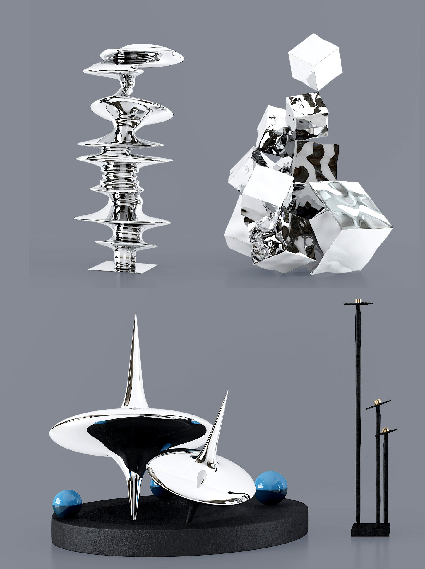 现代创意金属雕塑摆件 3d模型下载