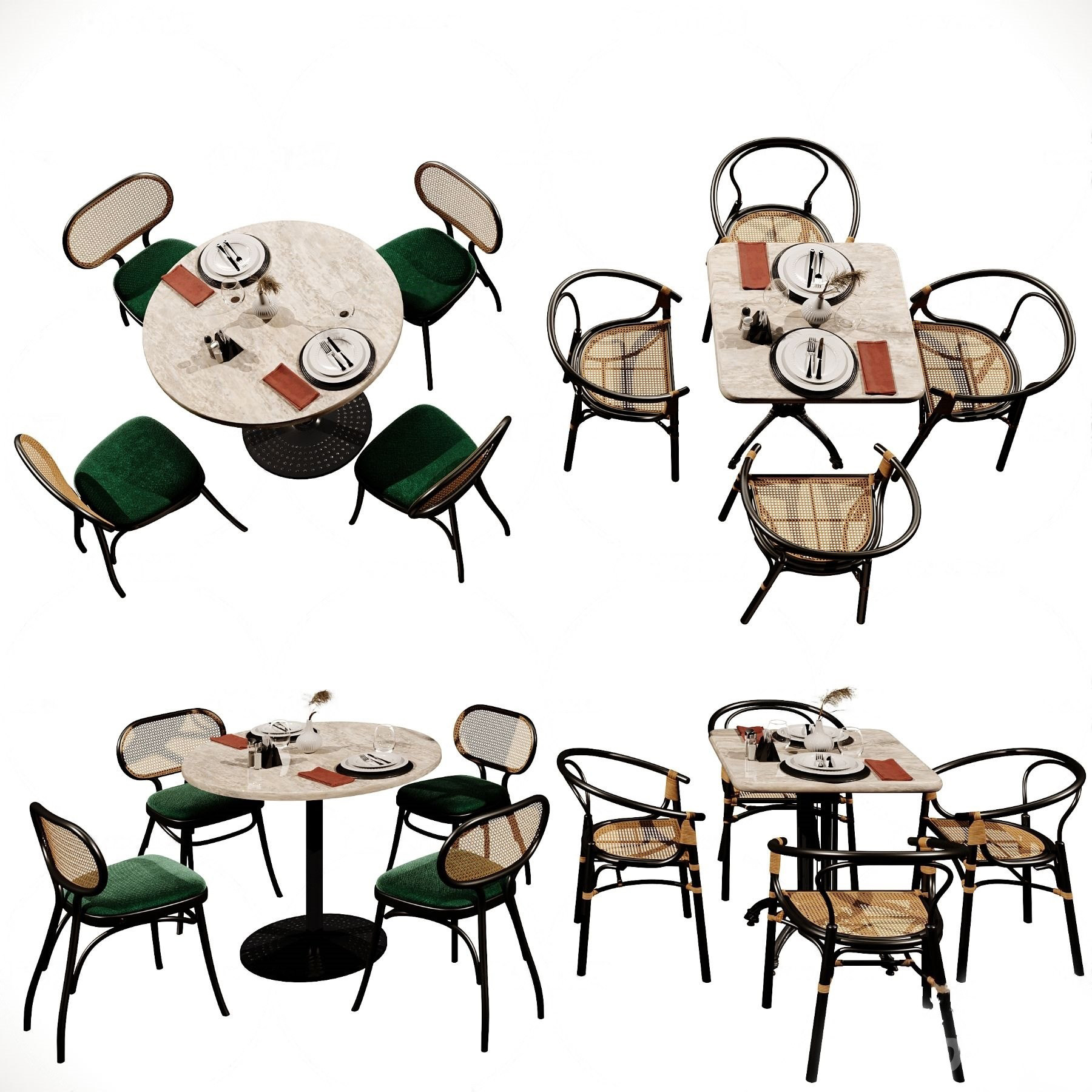 现代大理石餐桌椅3d模型下载