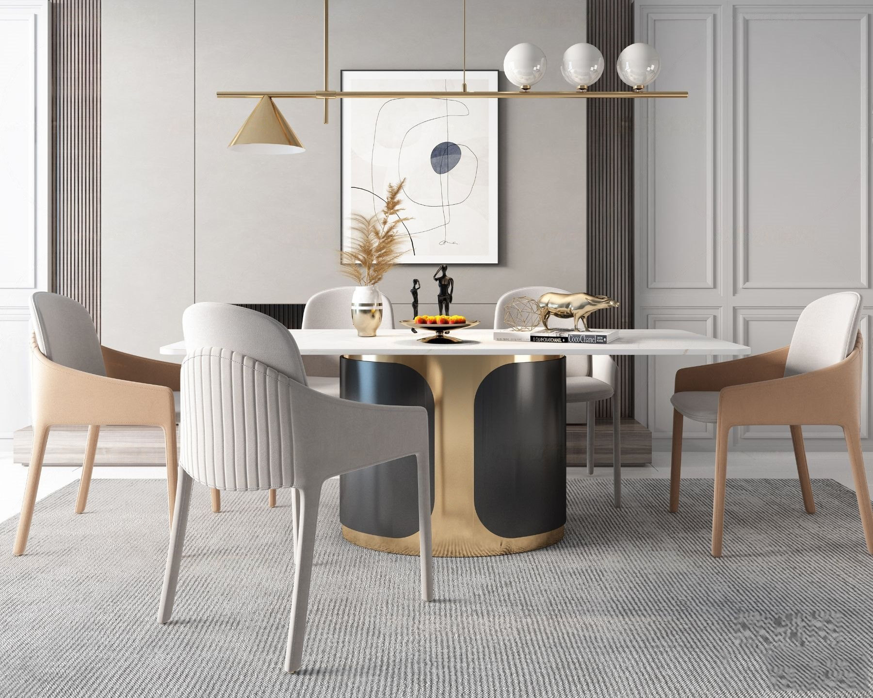 现代轻奢大理石餐桌椅3d模型下载