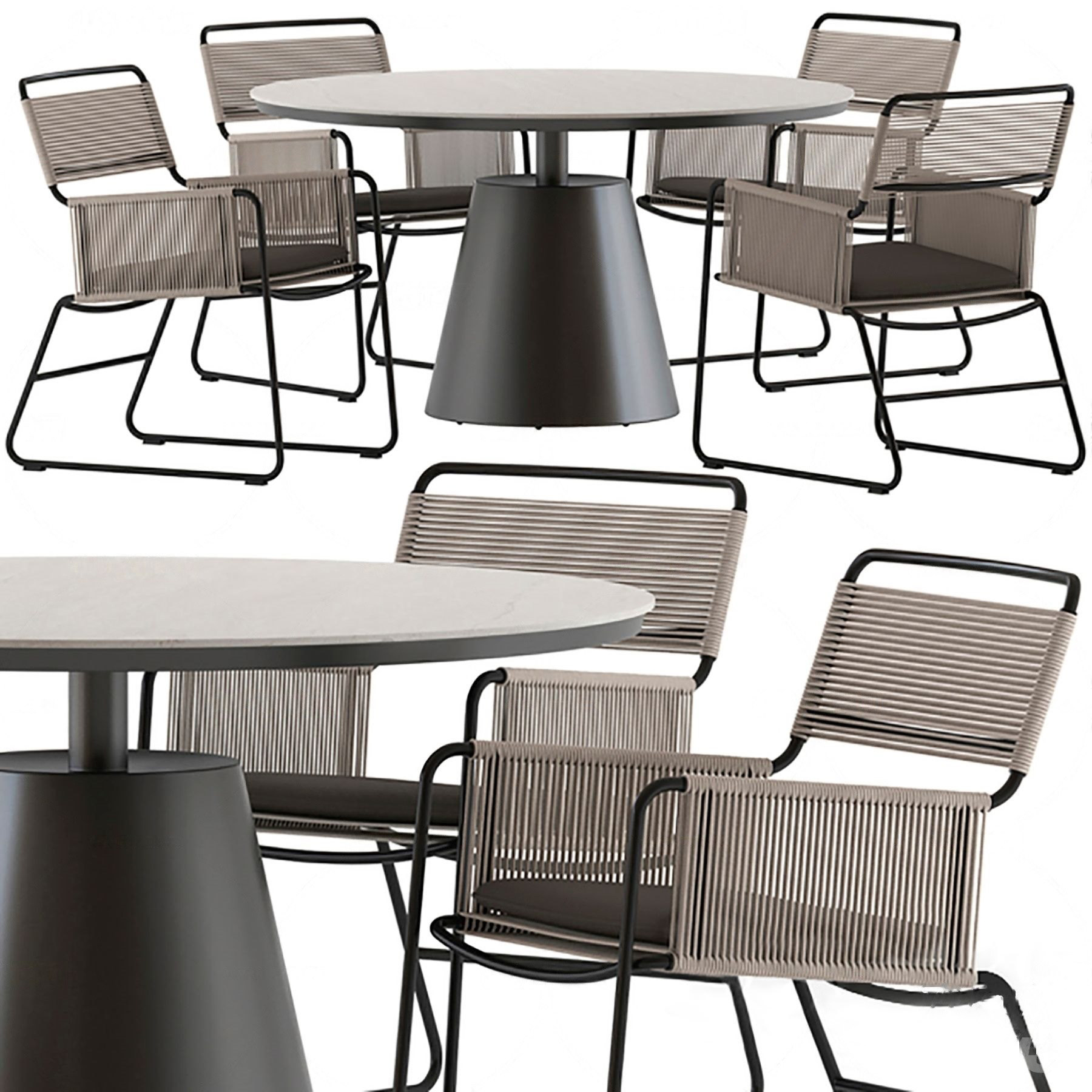 现代圆形户外餐桌椅3d模型下载