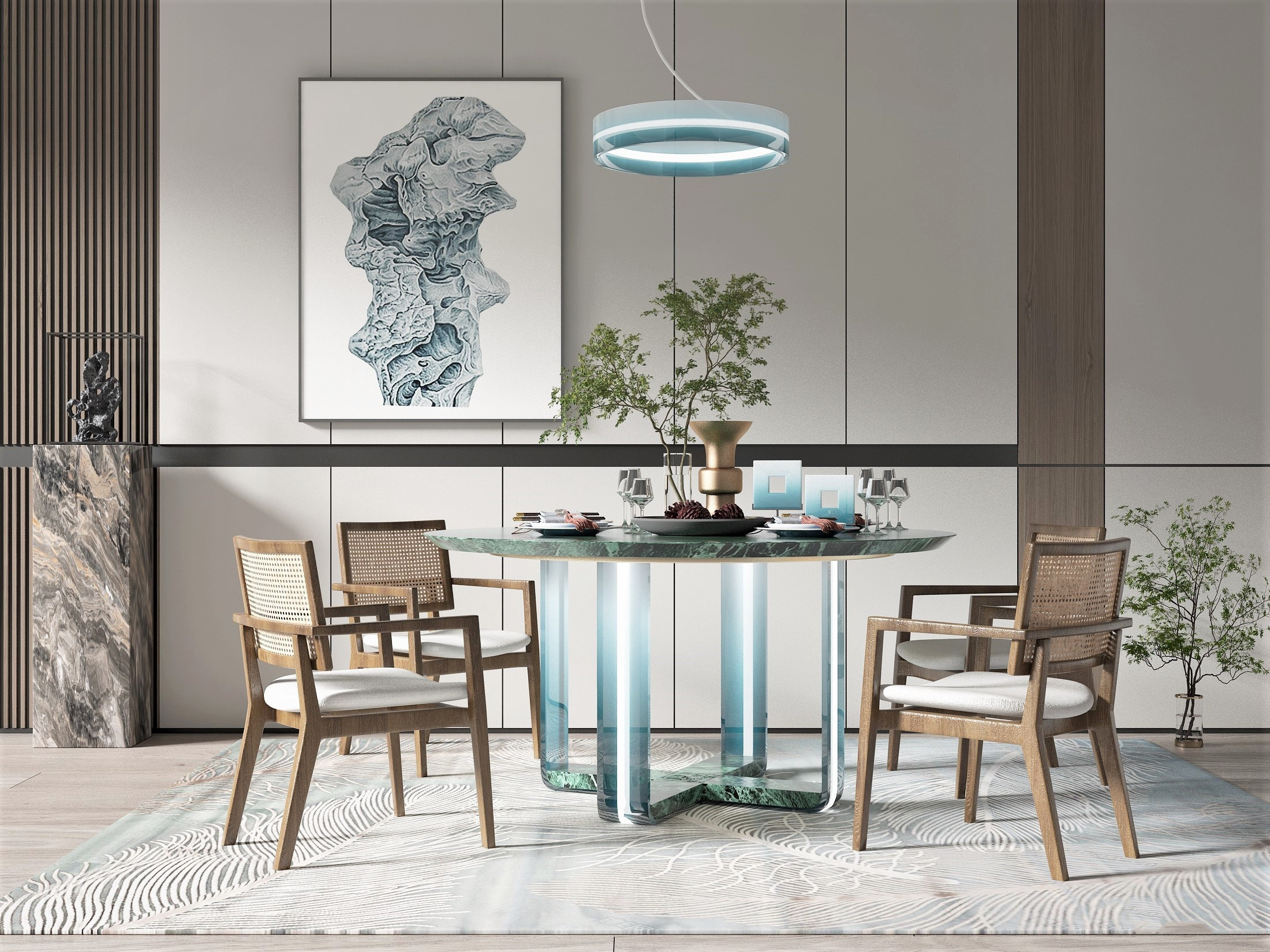 新中式餐桌椅组合3d模型下载