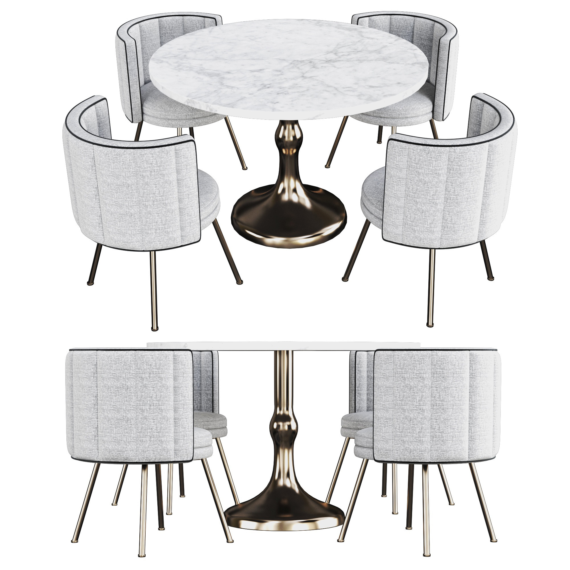 现代轻奢圆形餐桌椅3d模型下载