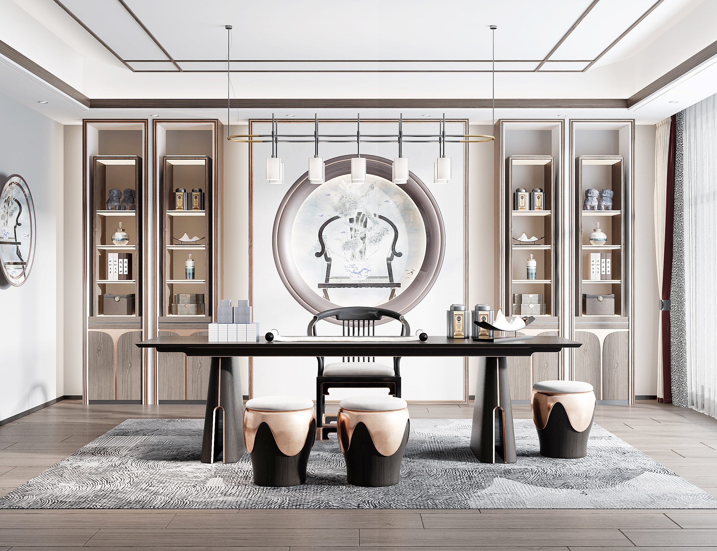 新中式书房，茶室,3d模型下载