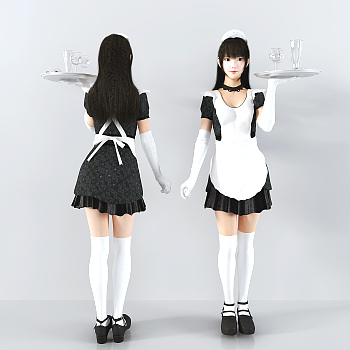 现代女仆服务员人物3d模型下载