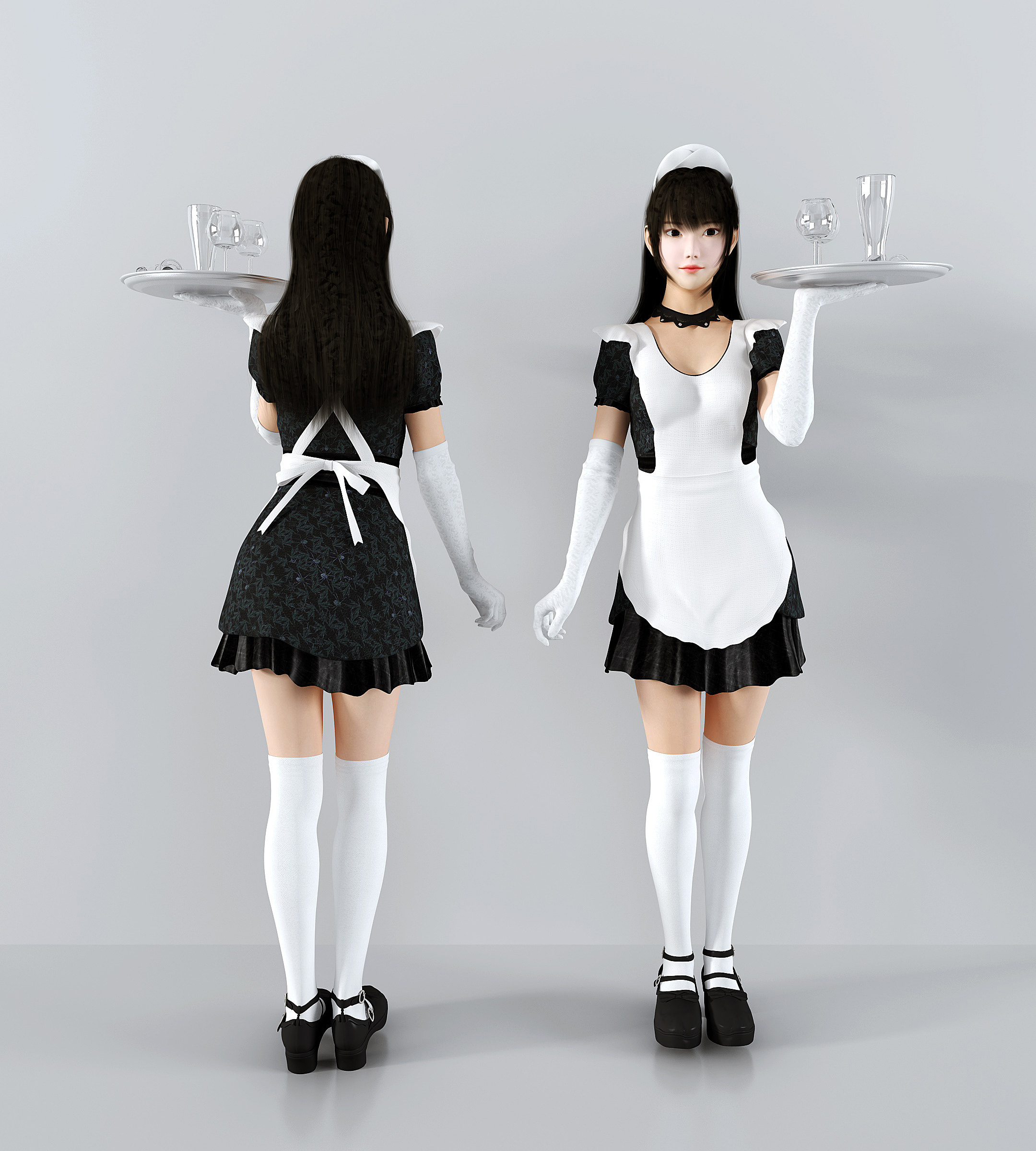 现代女仆服务员人物3d模型下载