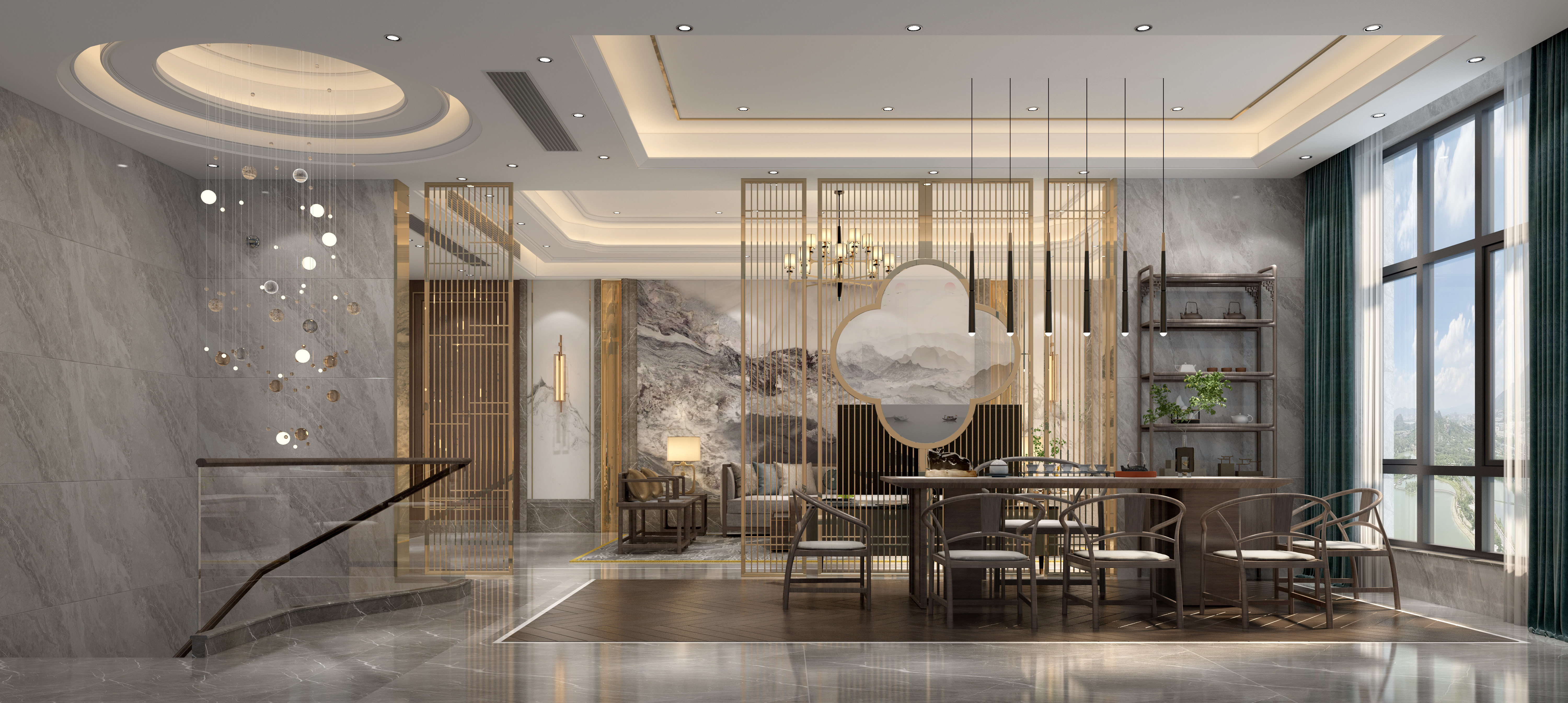 新中式家庭区,品茶区3d模型下载