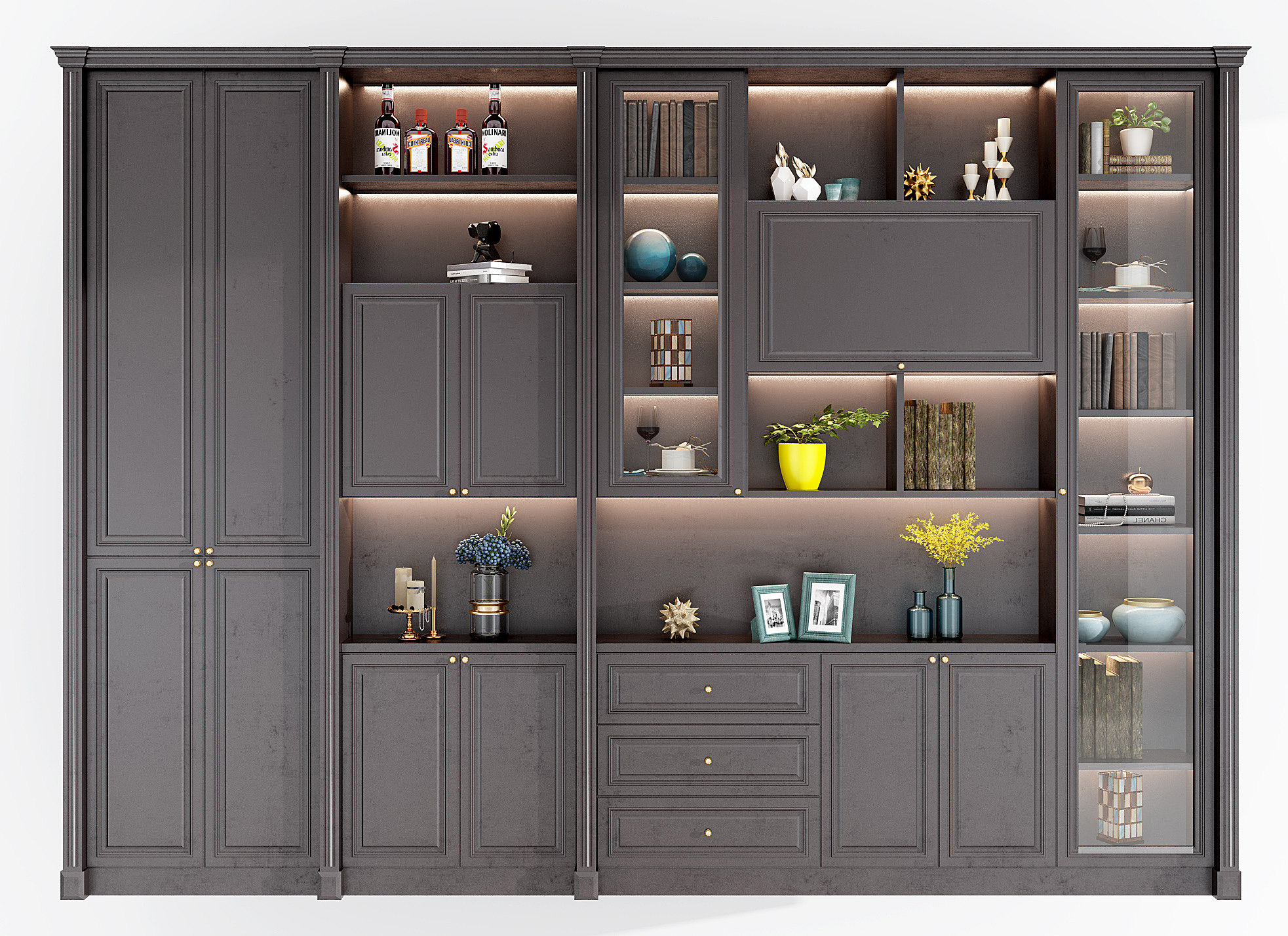 美式欧式装饰柜,餐边柜,展示柜,书柜3d模型下载