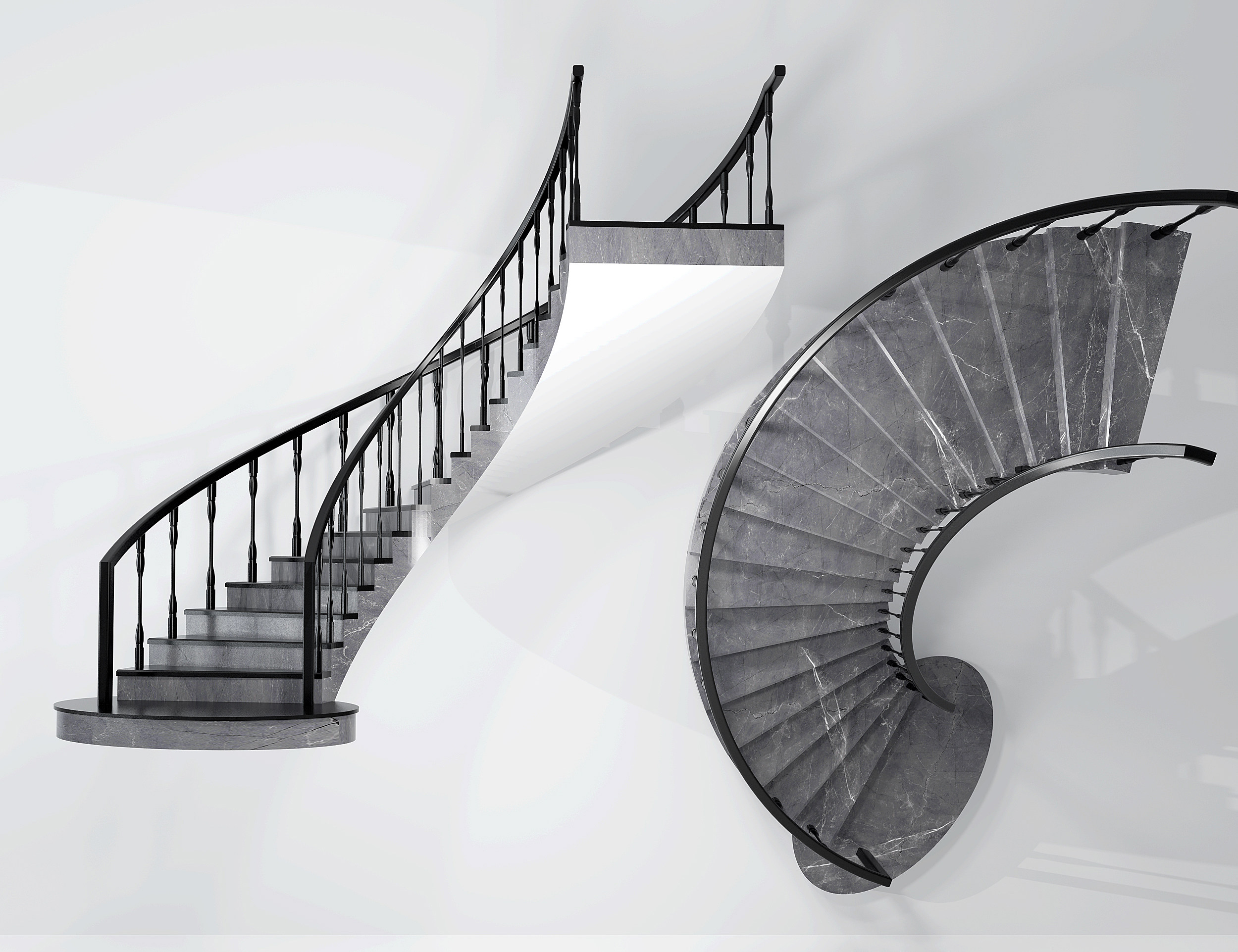 现代弧形旋转楼梯3d模型下载