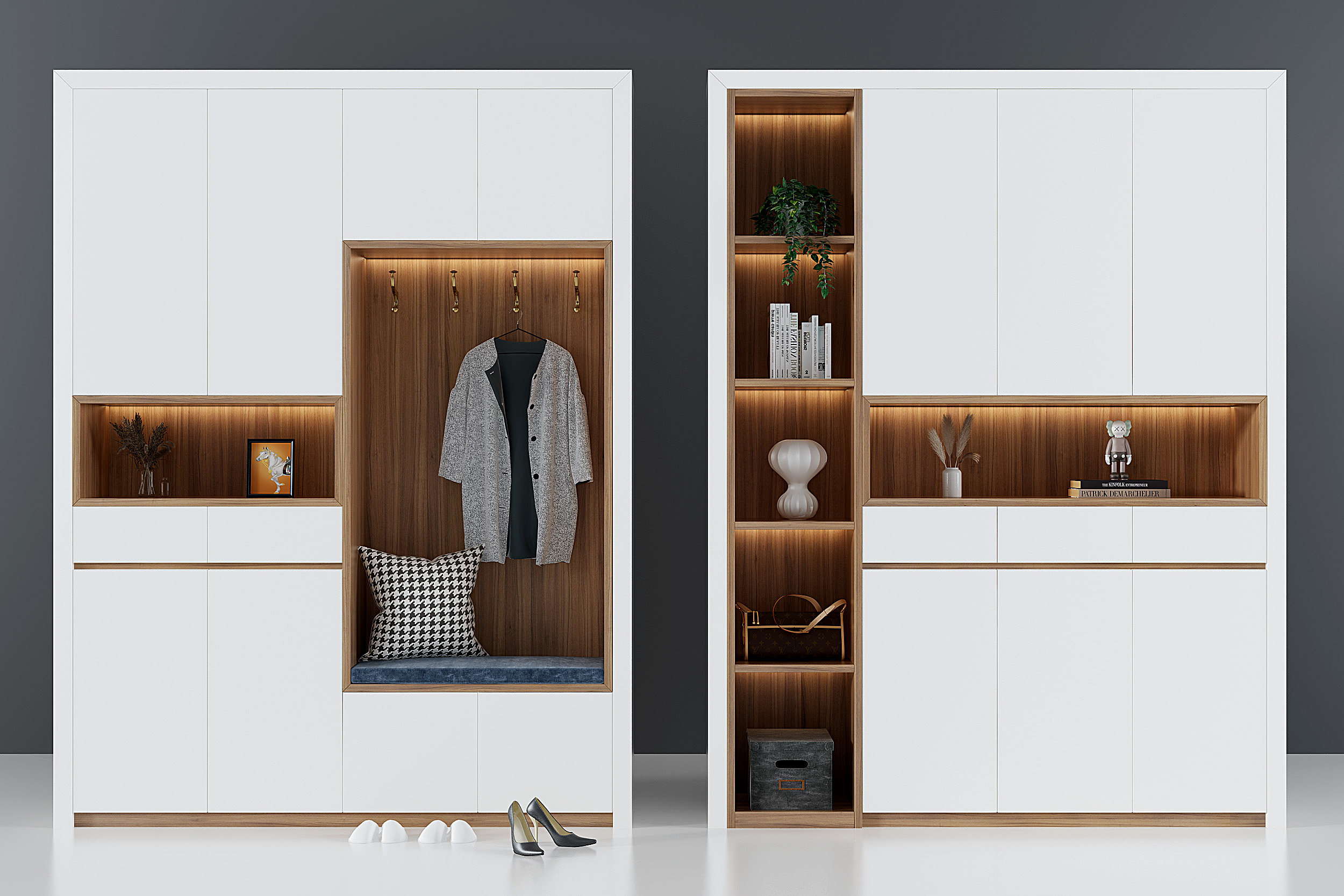 现代鞋柜组合,玄关柜,入户衣柜 3d模型下载