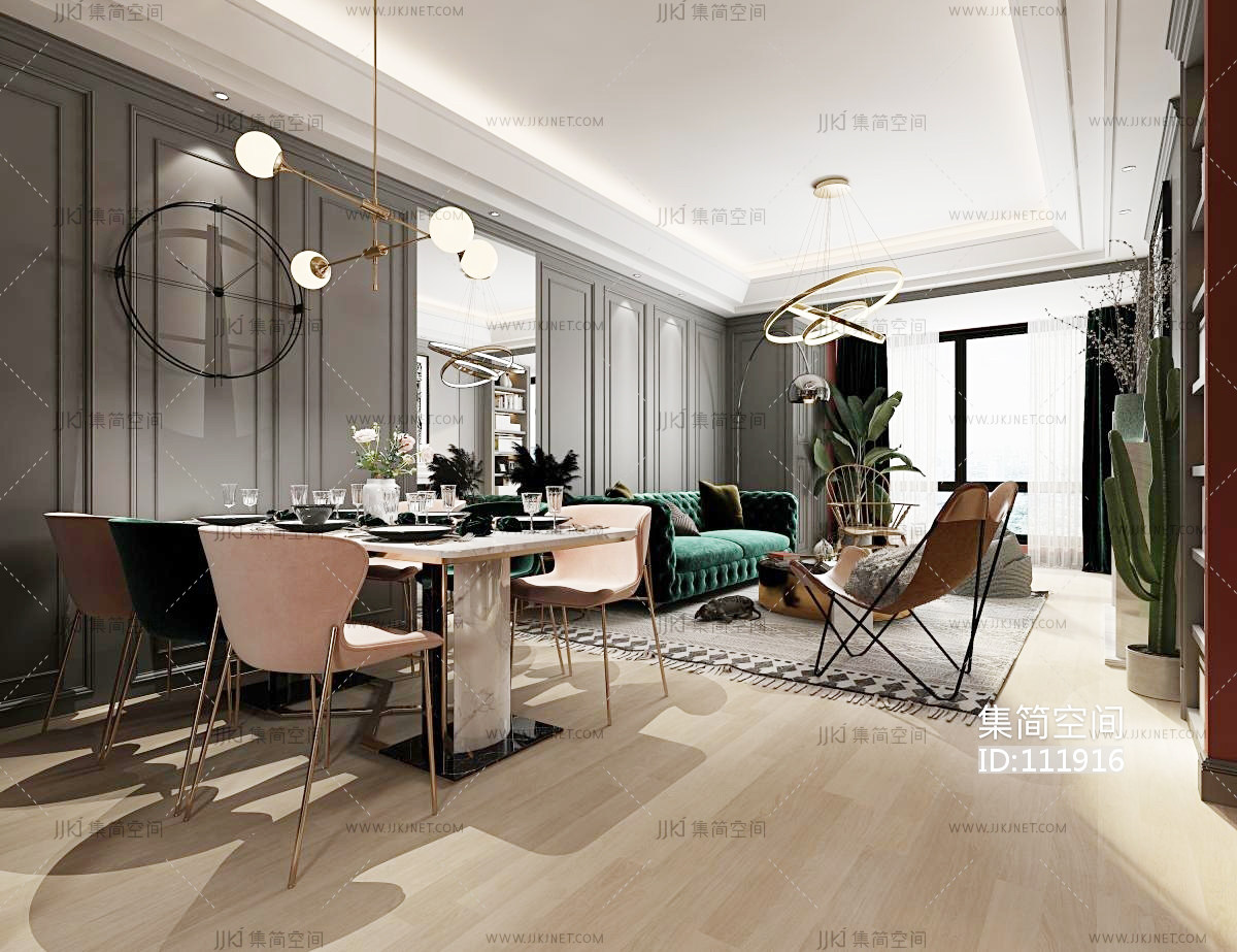 欧式美式新古典别墅客餐厅3d模型下载