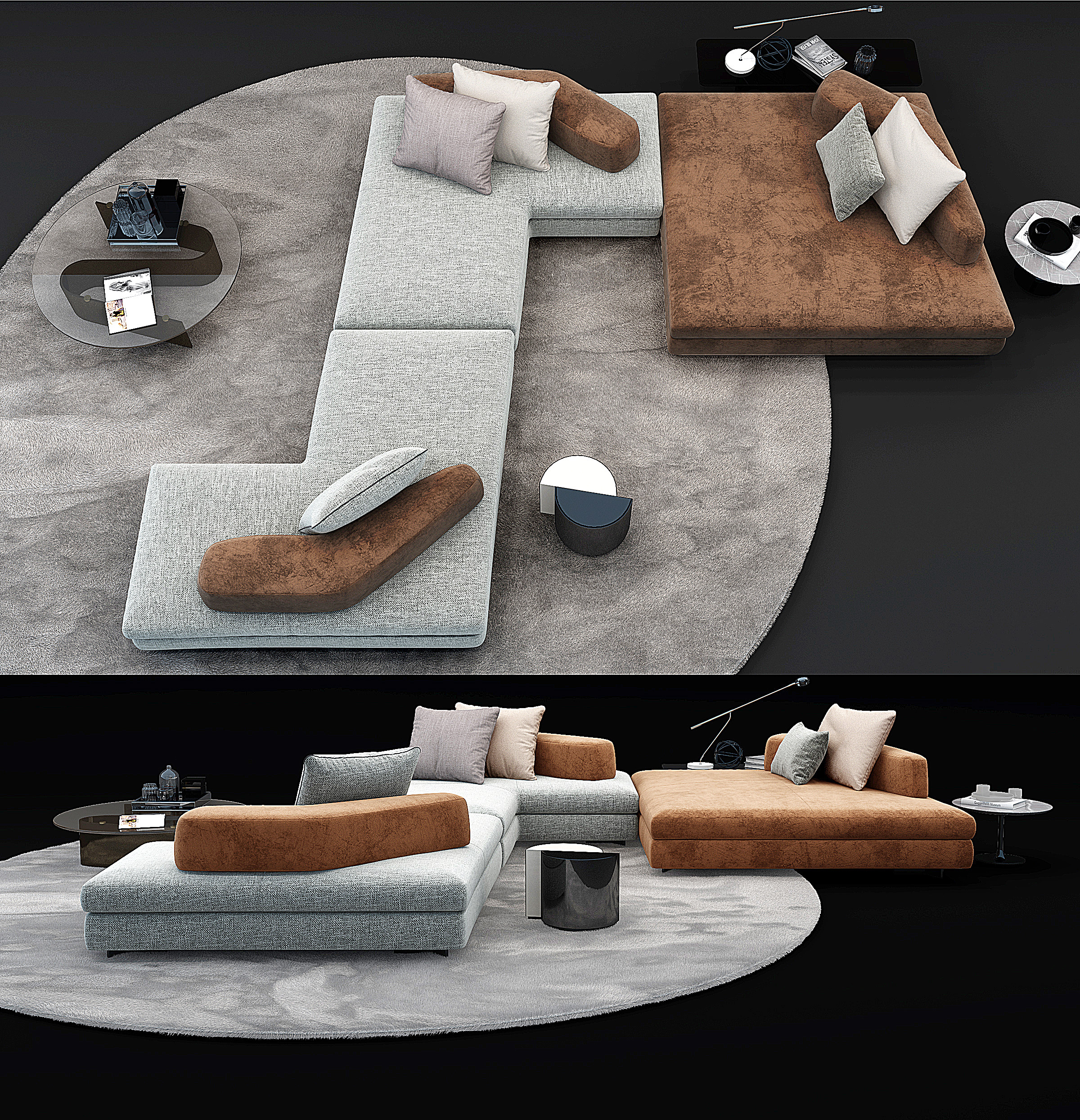 现代布艺拐角，转角，沙发3d模型下载