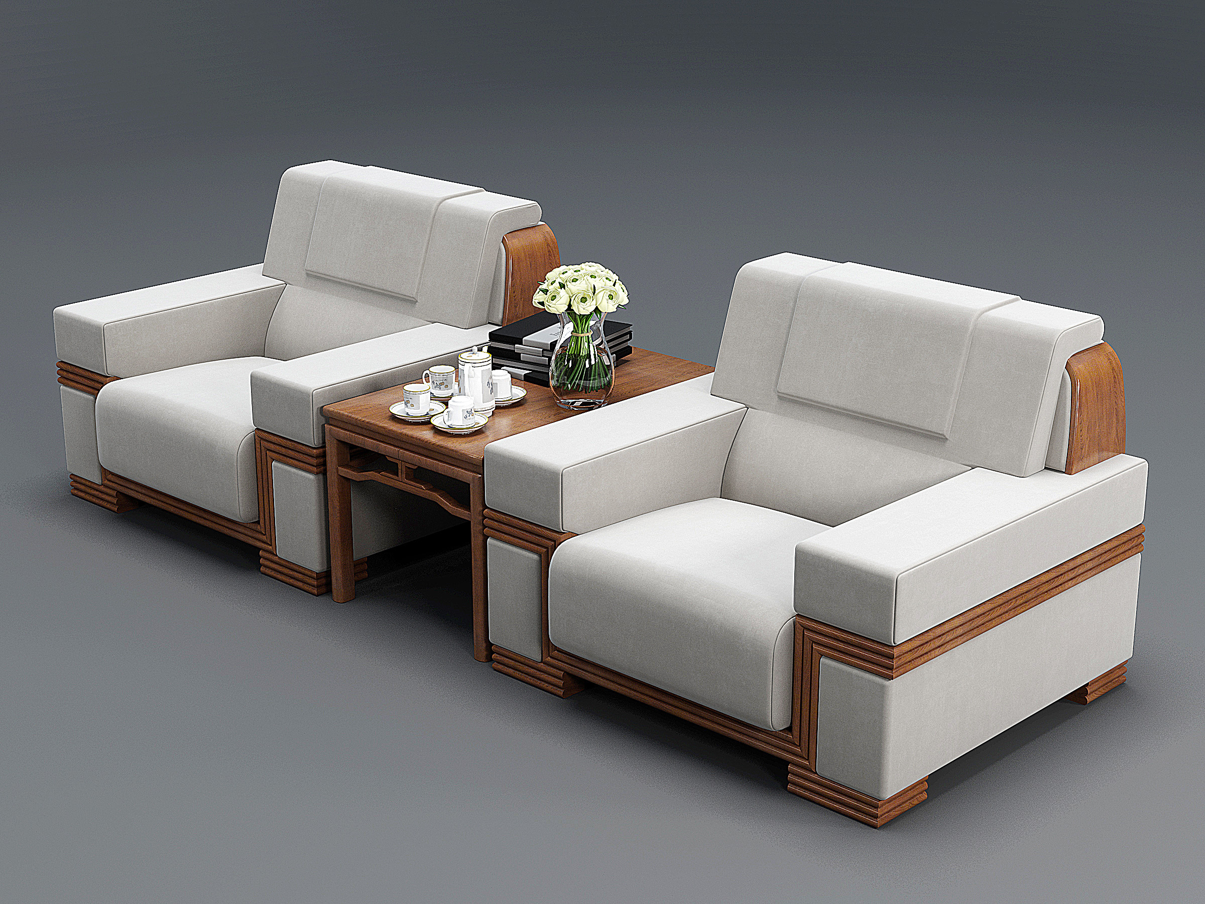 新中式办公沙发3d模型下载