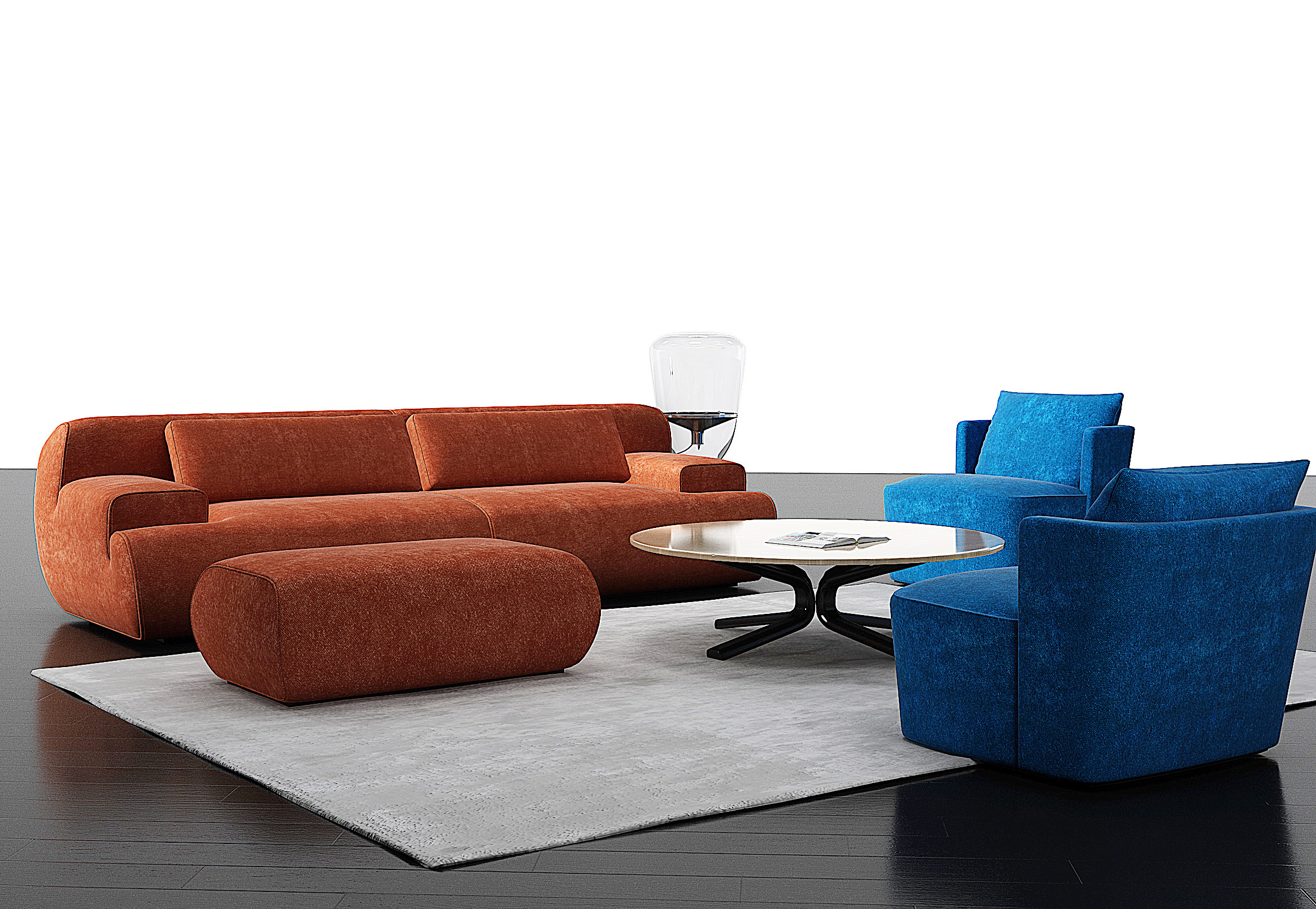 现代橙色绒布沙发组合3d模型下载