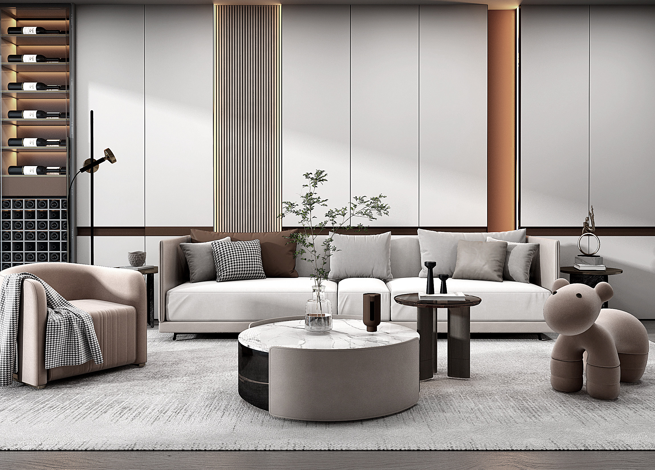 44现代沙发茶几，单人沙发公仔3d模型下载