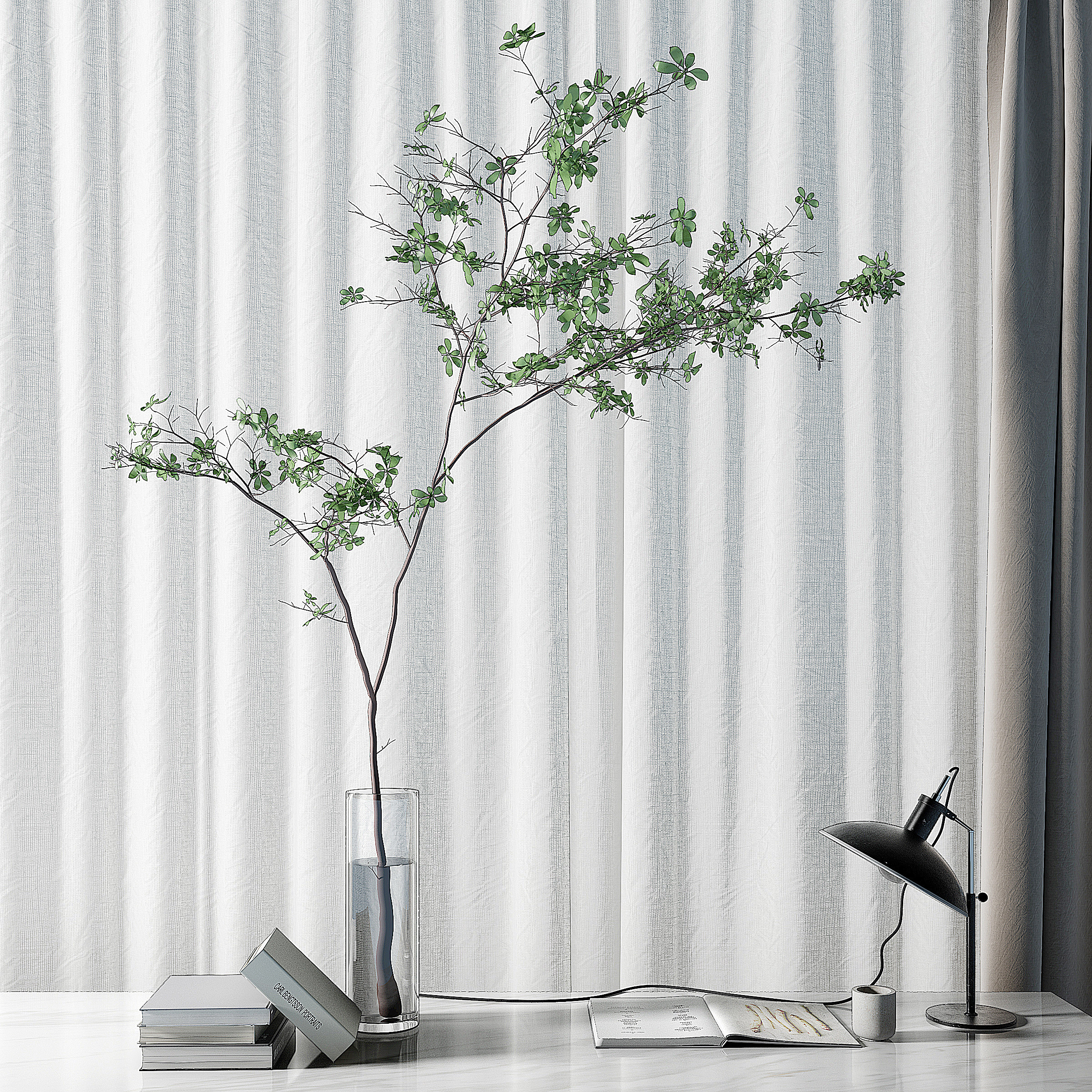 现代玻璃花瓶书本水生植物3d模型下载