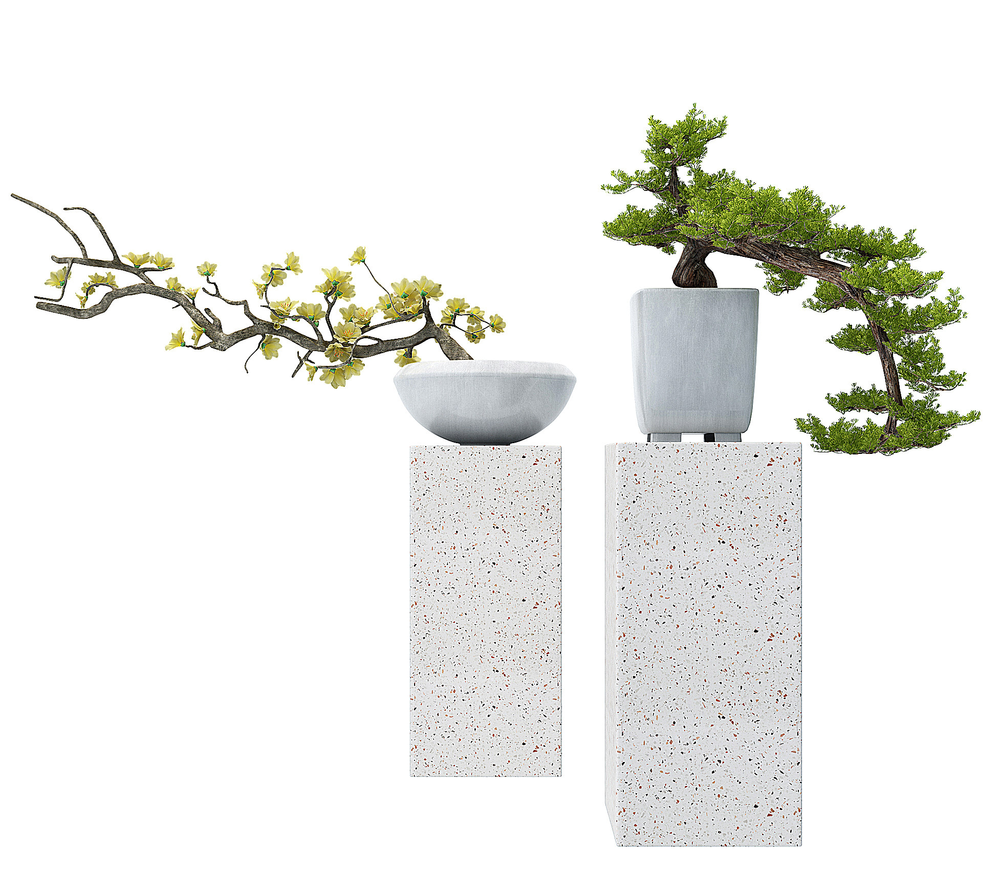 新中式植物盆栽，盆景摆件3d模型下载