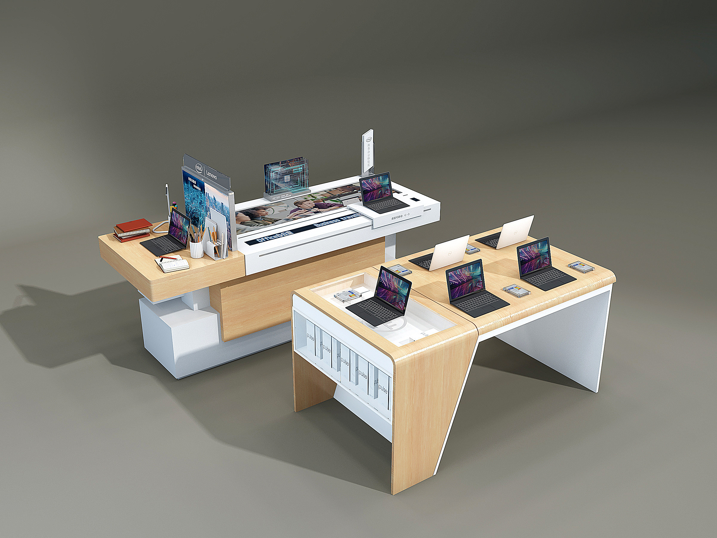 现代货柜、展示台、笔记本电脑、电子产品展示台3d模型下载