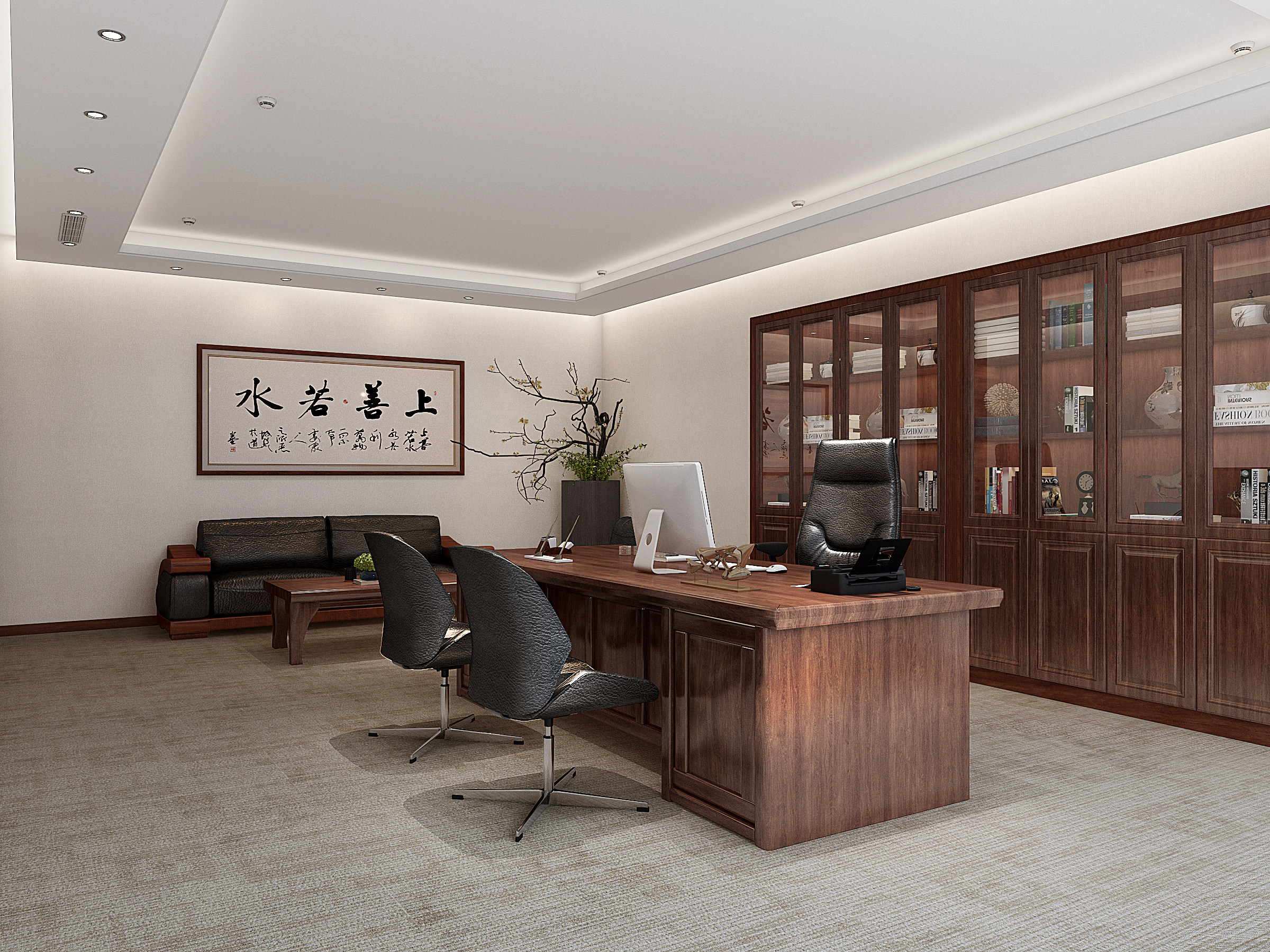 新中式办公室3d模型下载