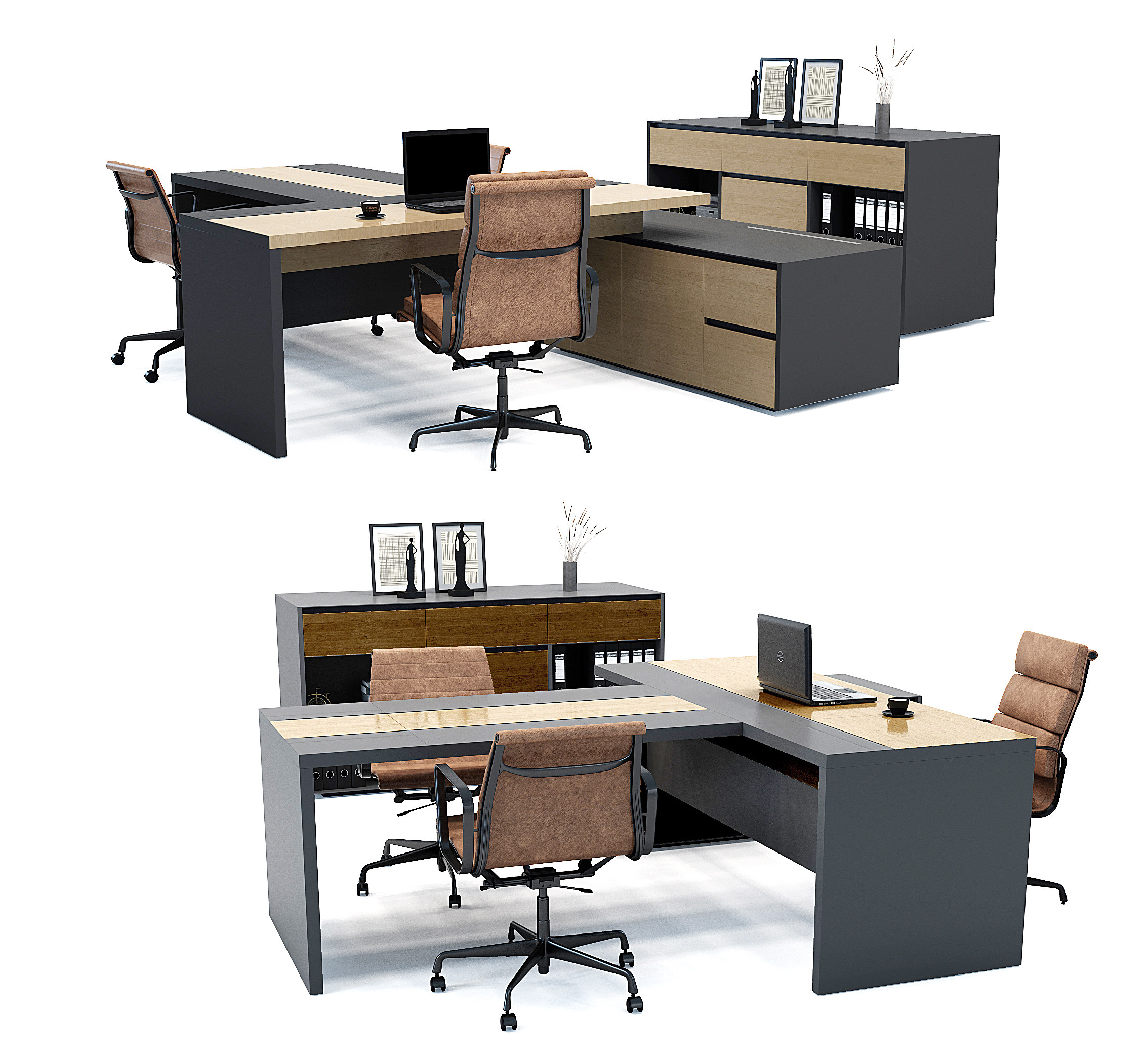 现代办公桌椅，老板台，班台，员工工位3d模型下载