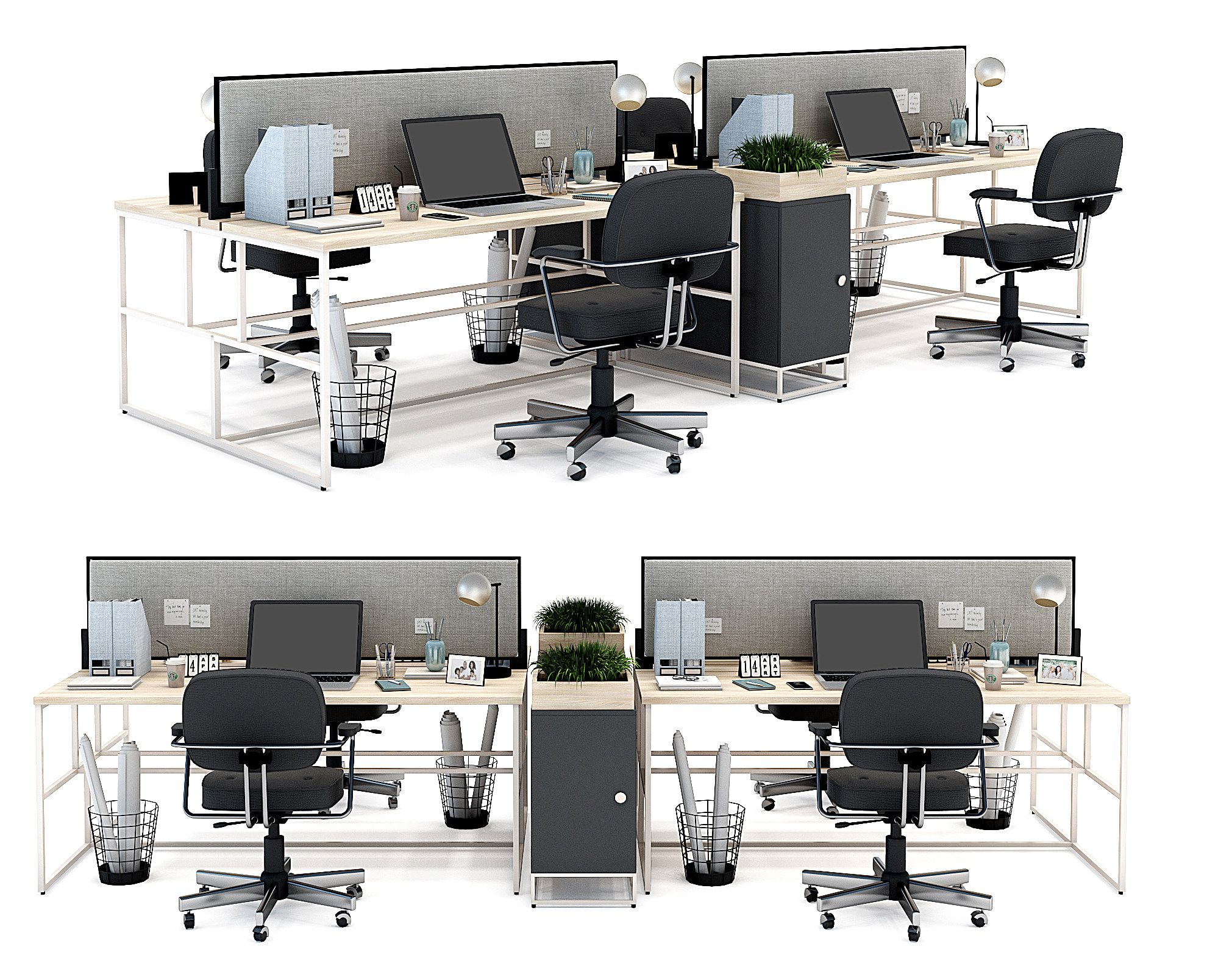 现代办公桌椅，工位，办公桌椅3d模型下载