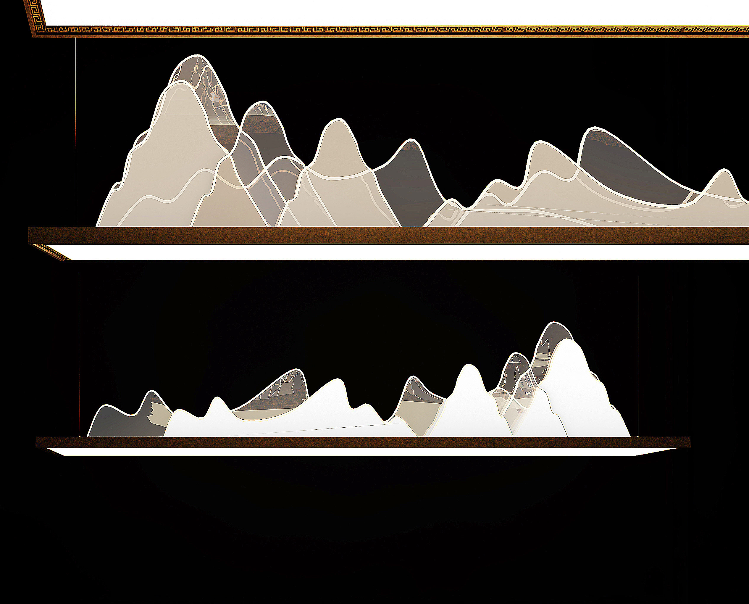 新中式山脉山形状，吊灯长条吊灯3d模型下载