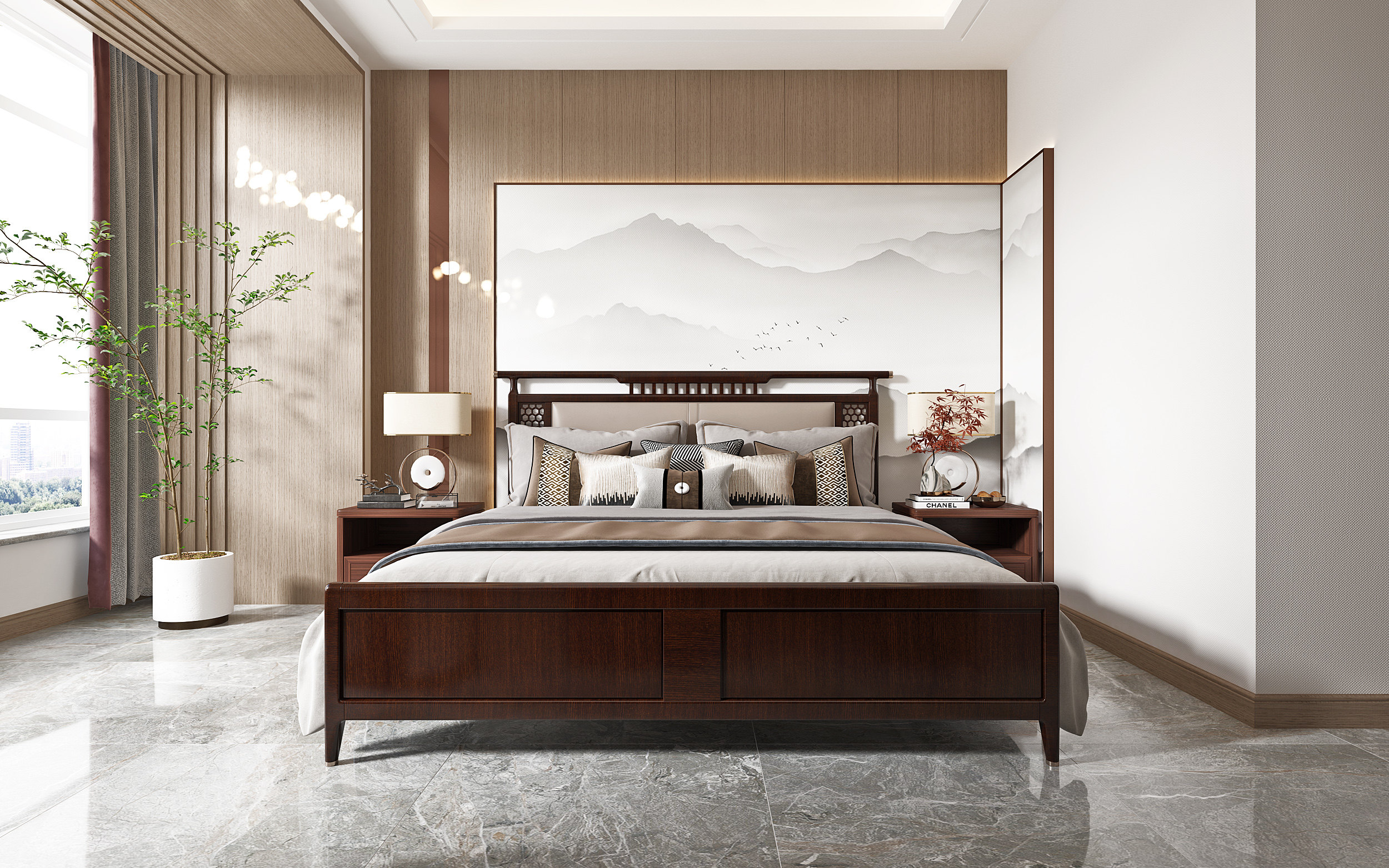 新中式卧室,3d模型下载