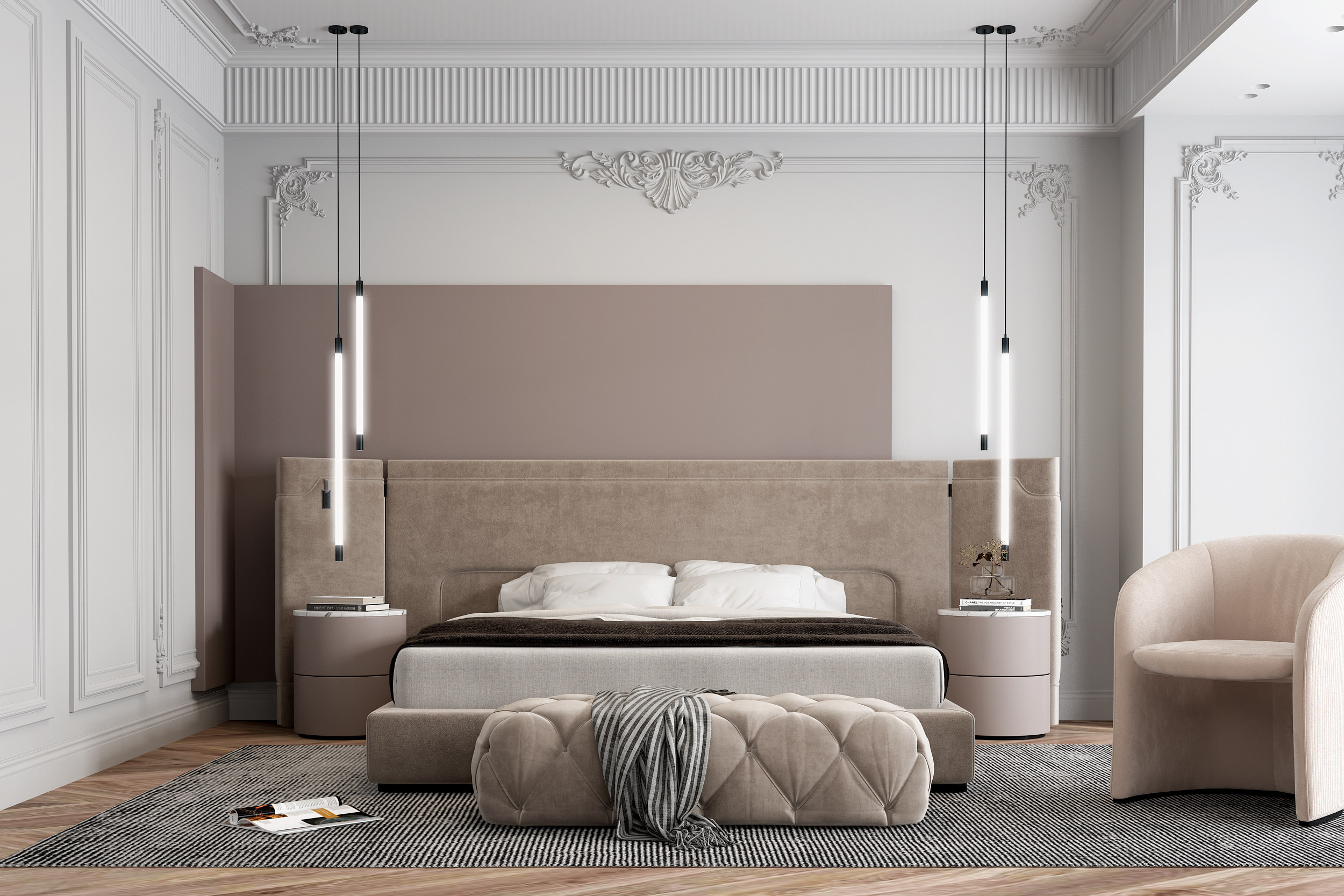 法式现代卧室3d模型下载